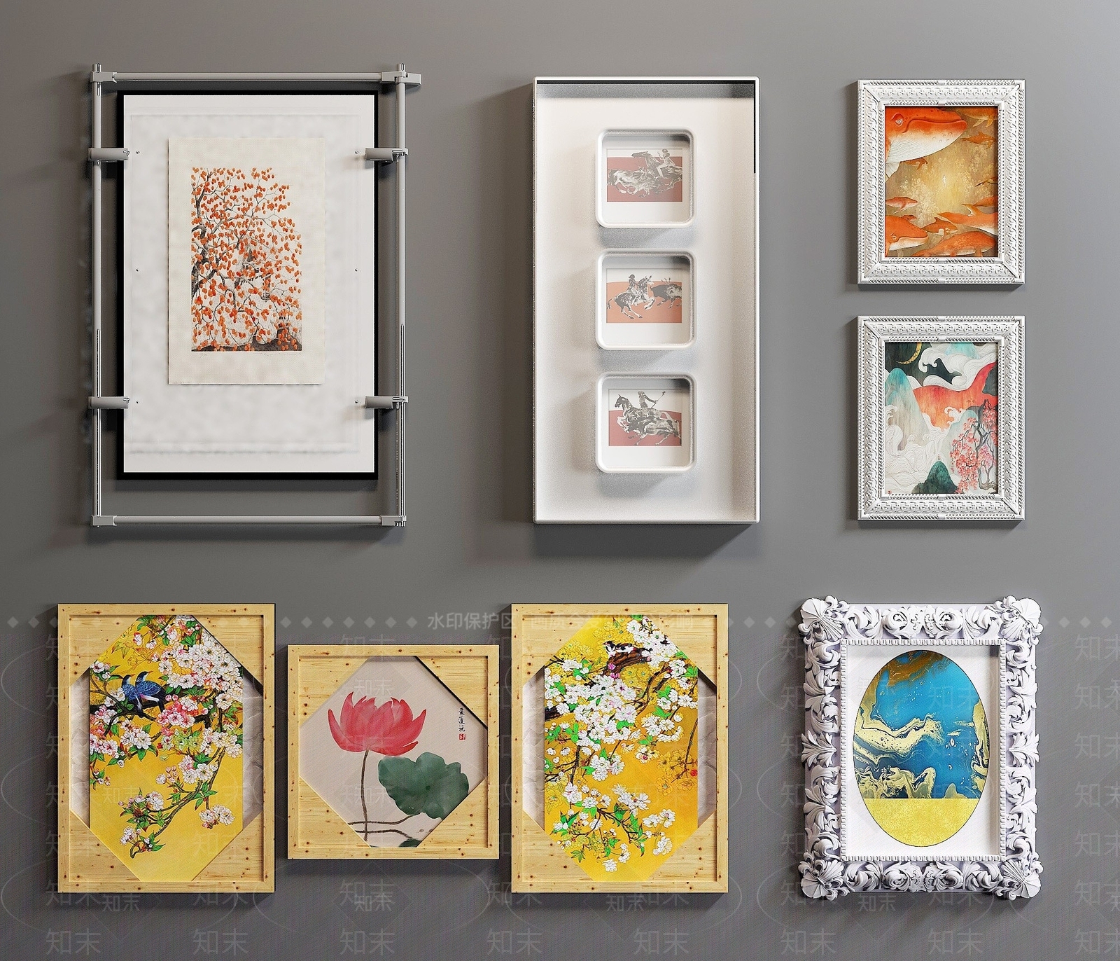 现代墙面装饰画3D模型下载【ID:1193063351】