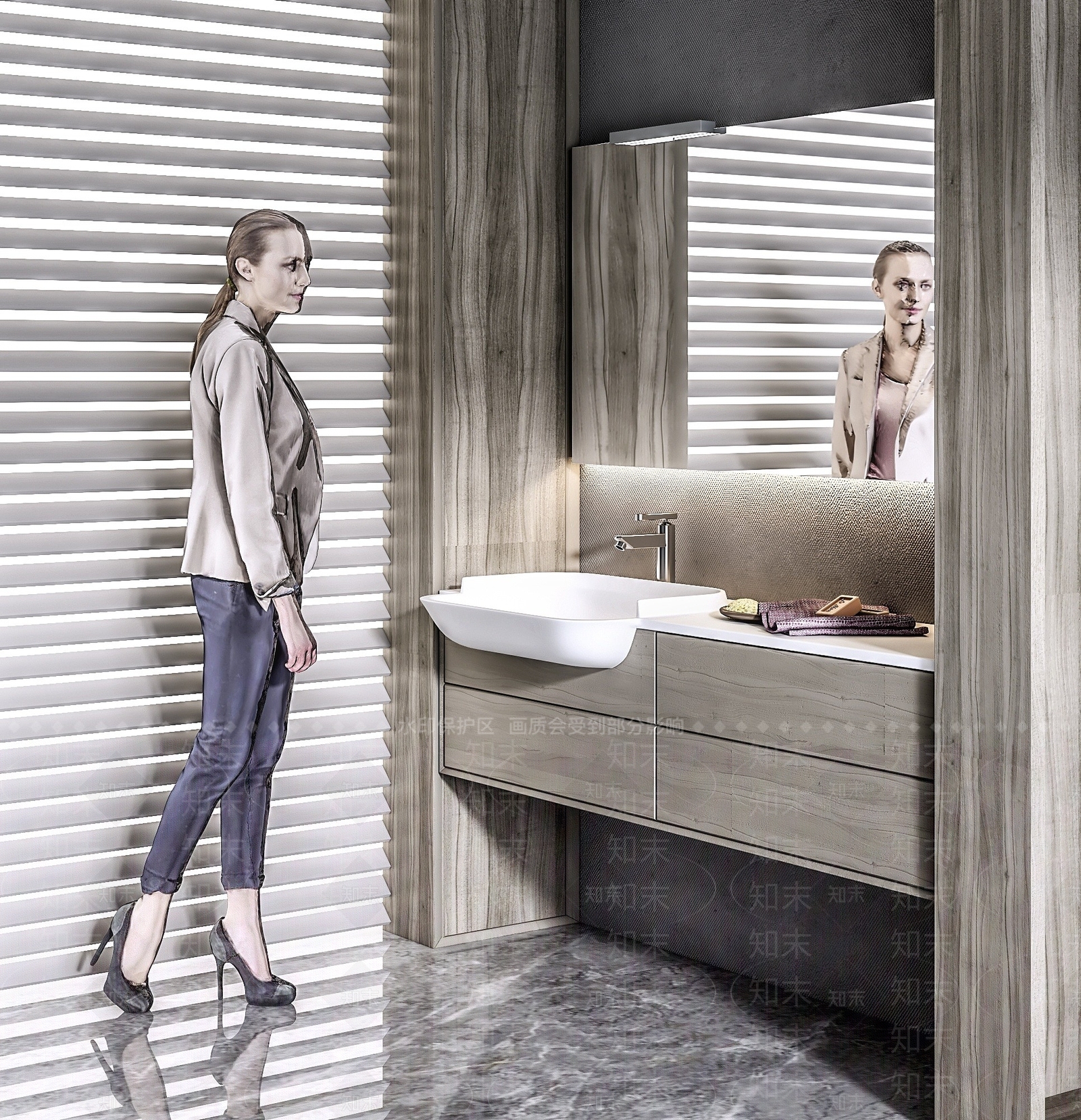 现代卫生间洗手台镜子组合3D模型下载【ID:1193064706】