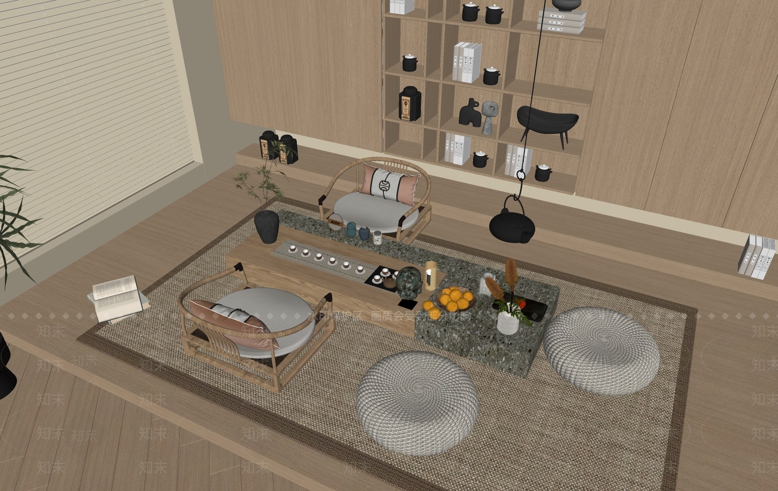 新中式茶室SU模型下载【ID:1193066335】