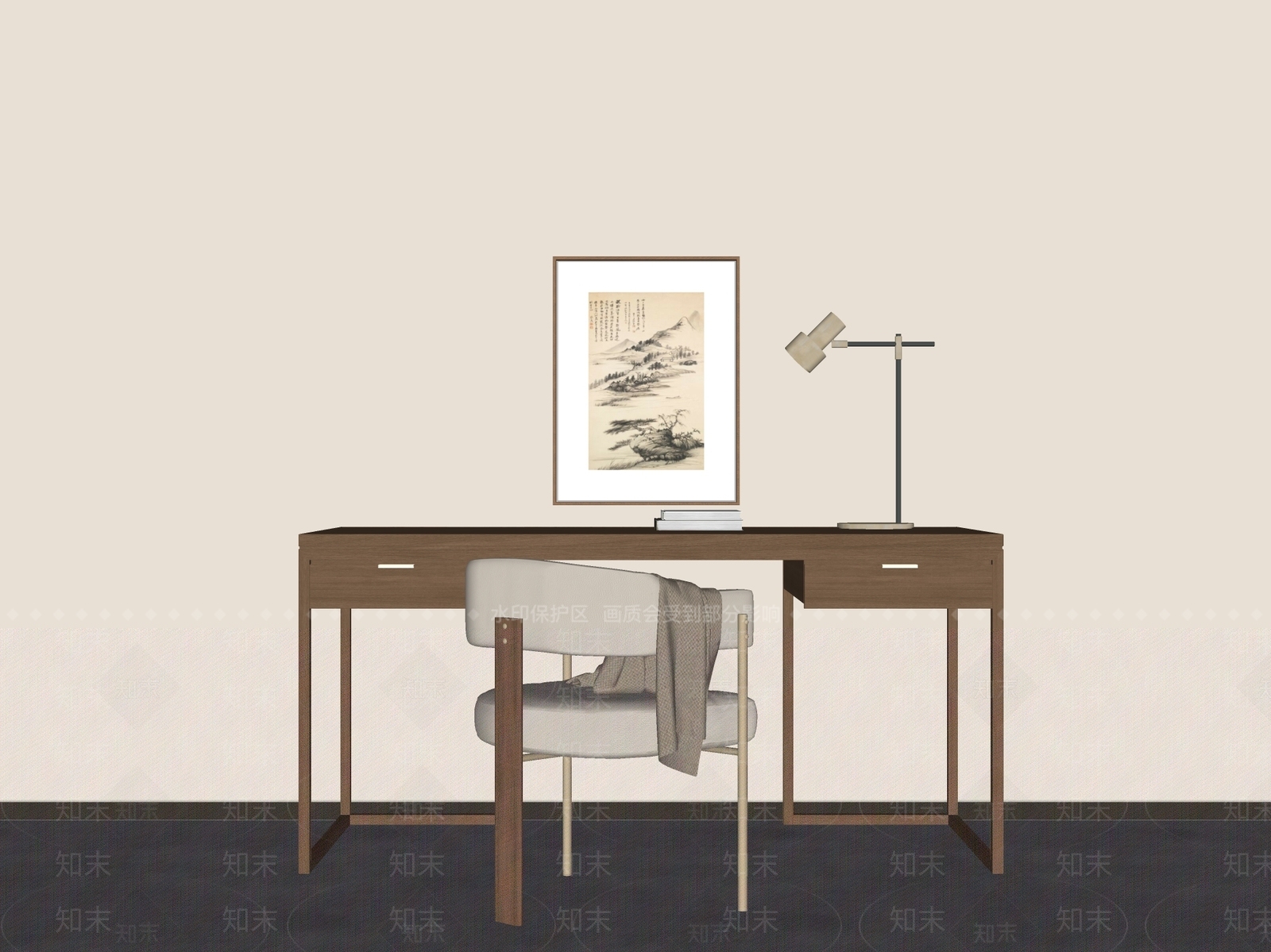 新中式书桌椅SU模型下载【ID:1193066534】