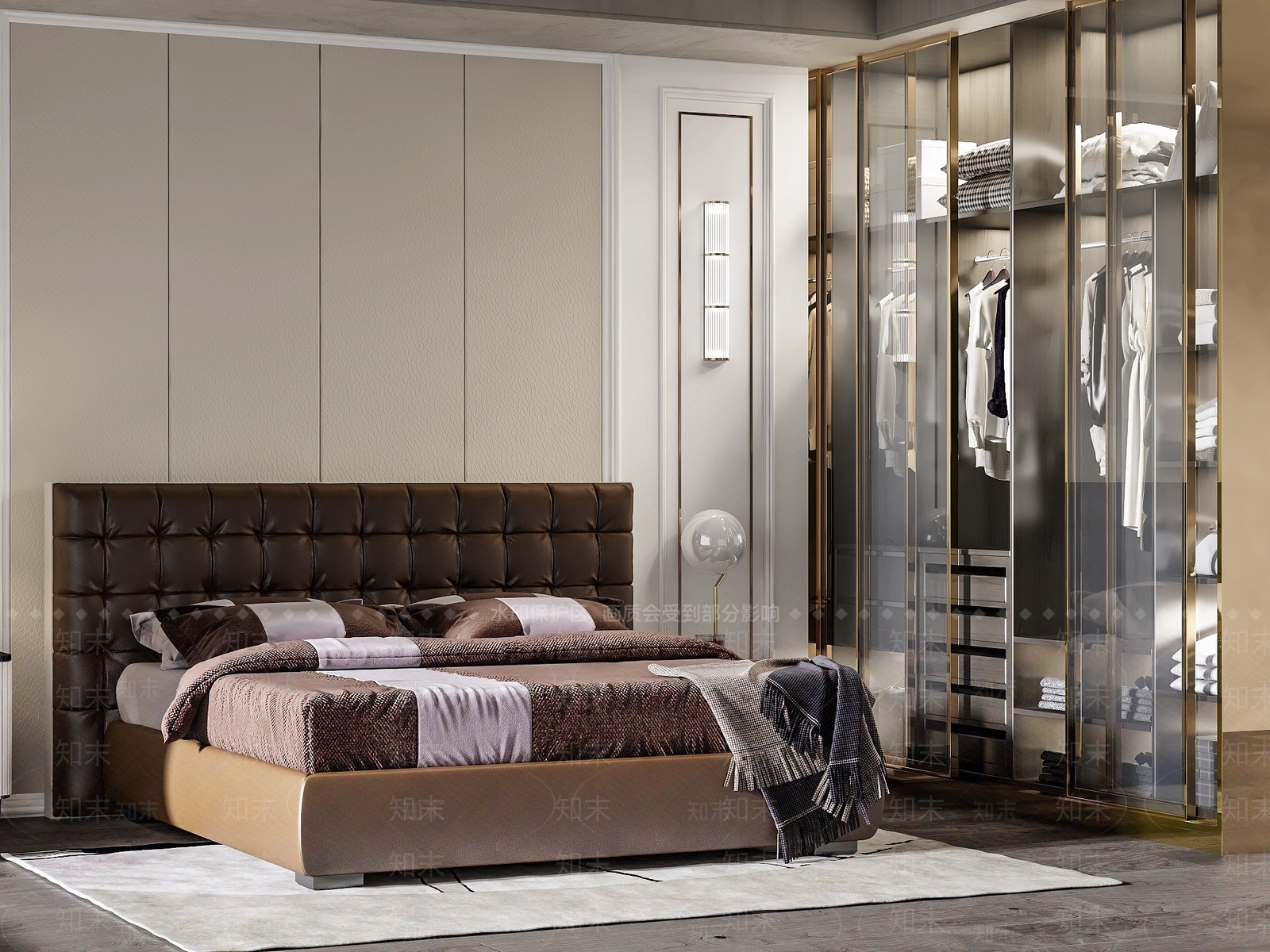 北欧卧室双人床衣柜3D模型下载【ID:1193066714】