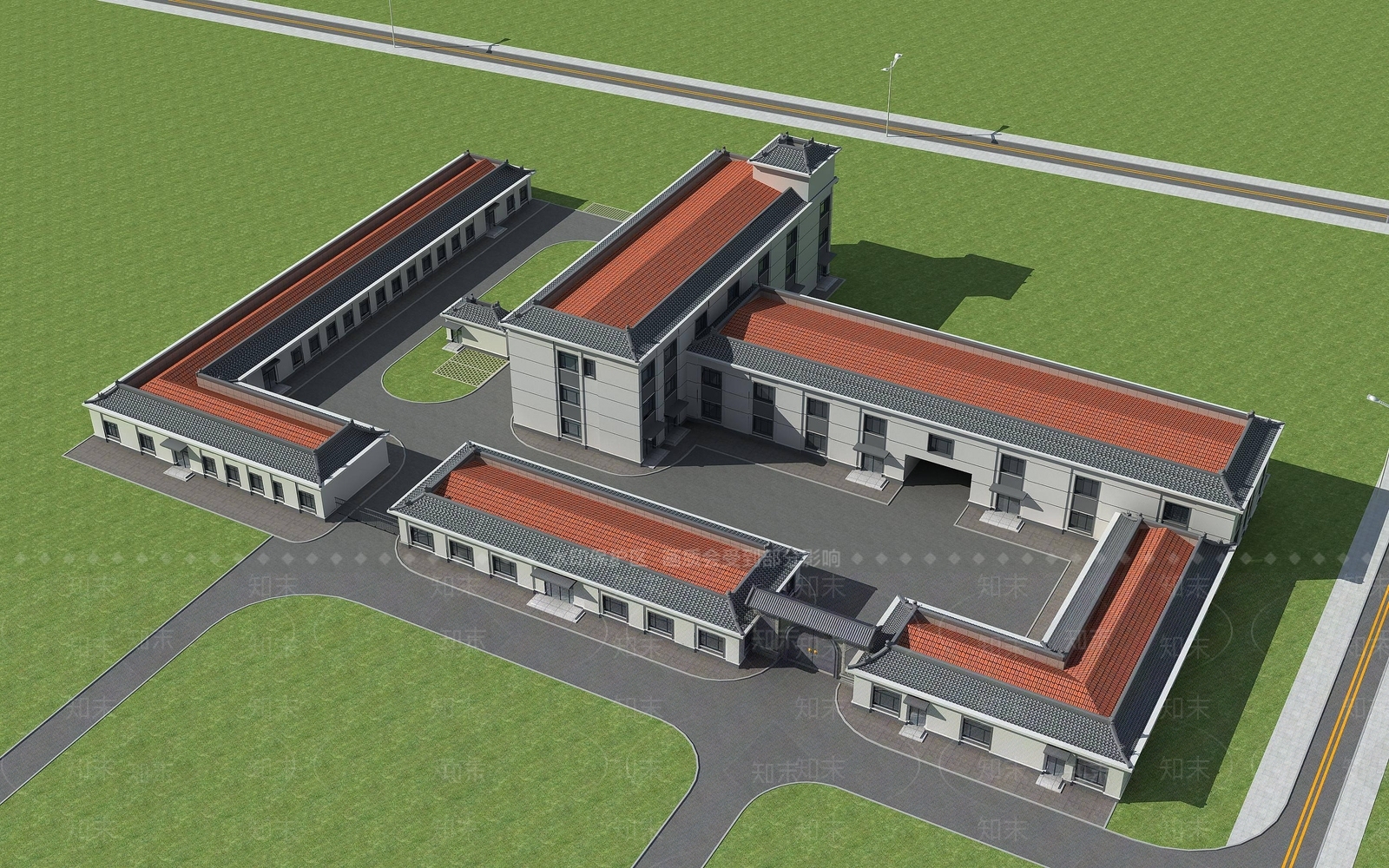 中式古建厂区规划厂房3D模型下载【ID:1193067759】