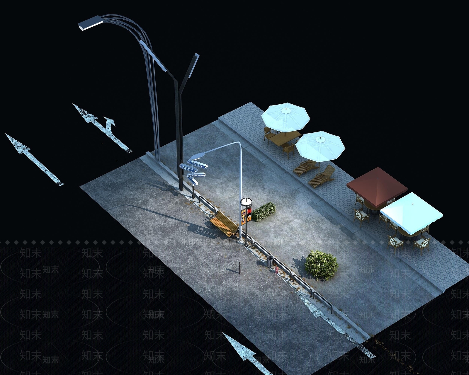现代户外道路设施3D模型下载【ID:1193068149】