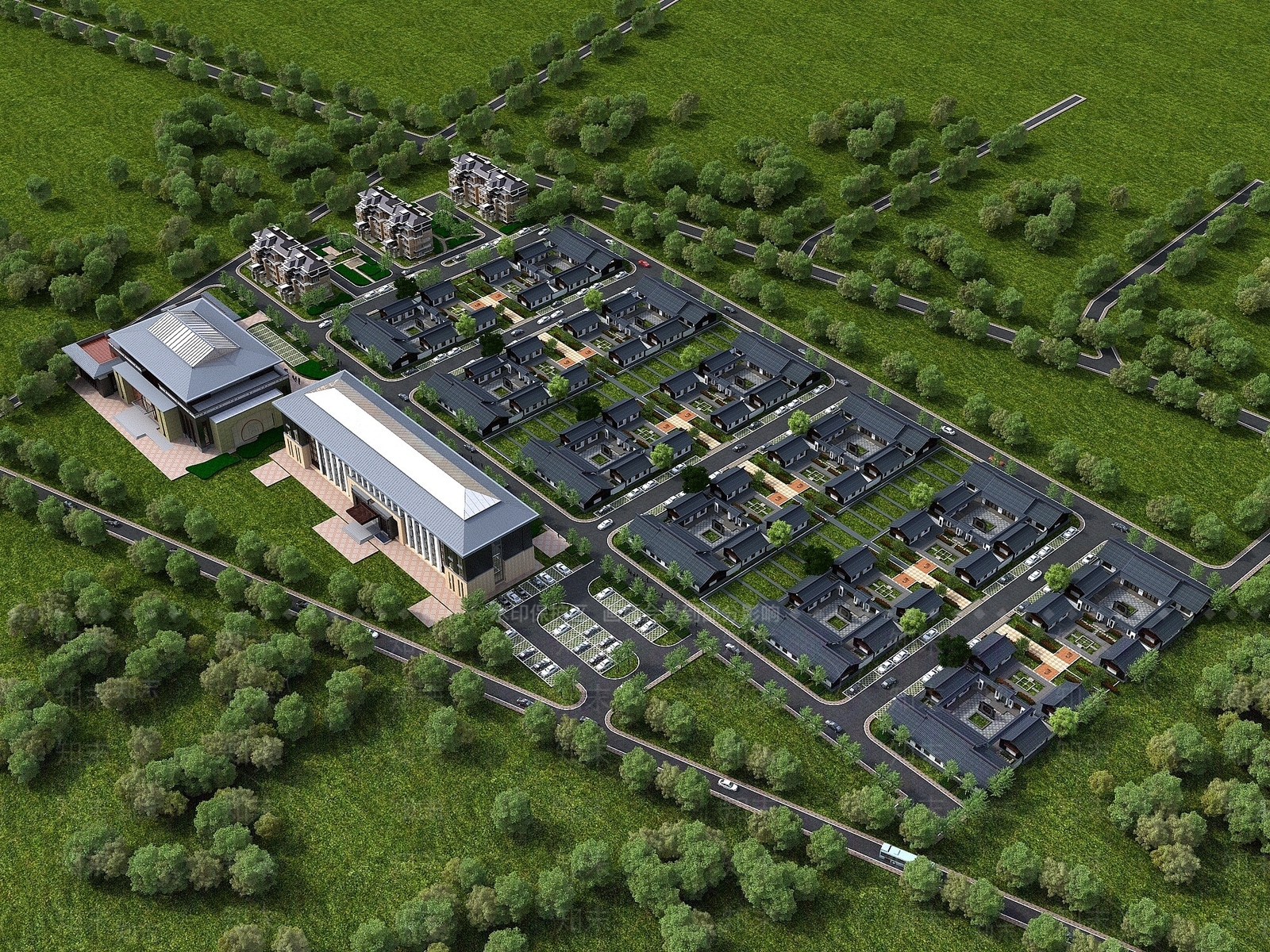 现代四合院别墅3D模型下载【ID:1193068660】