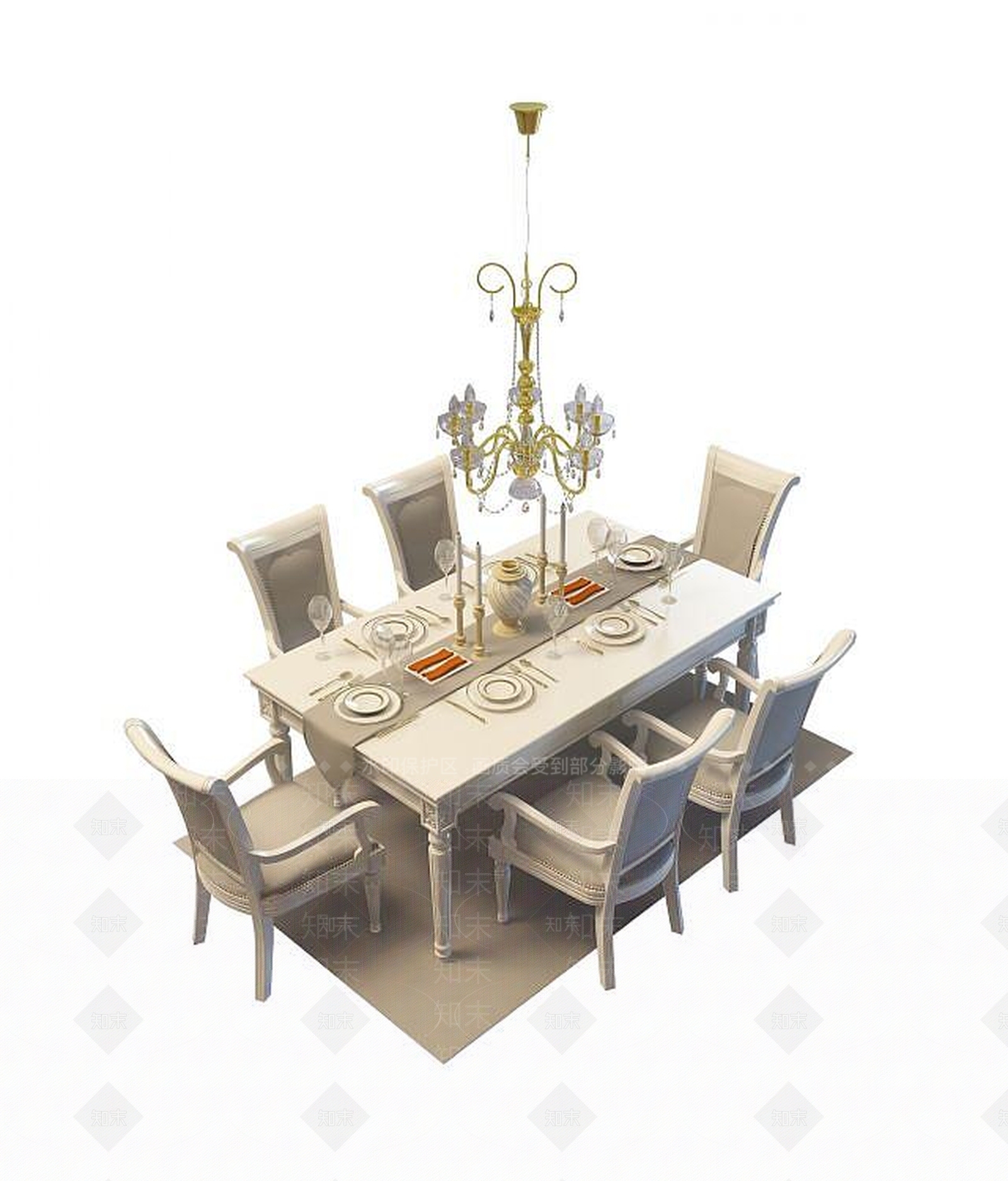 法式餐桌椅组合3D模型下载【ID:1193069199】