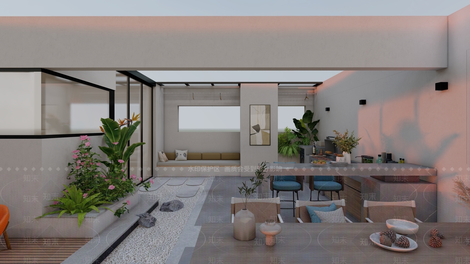 现代原木屋顶花园SU模型下载【ID:1193073630】