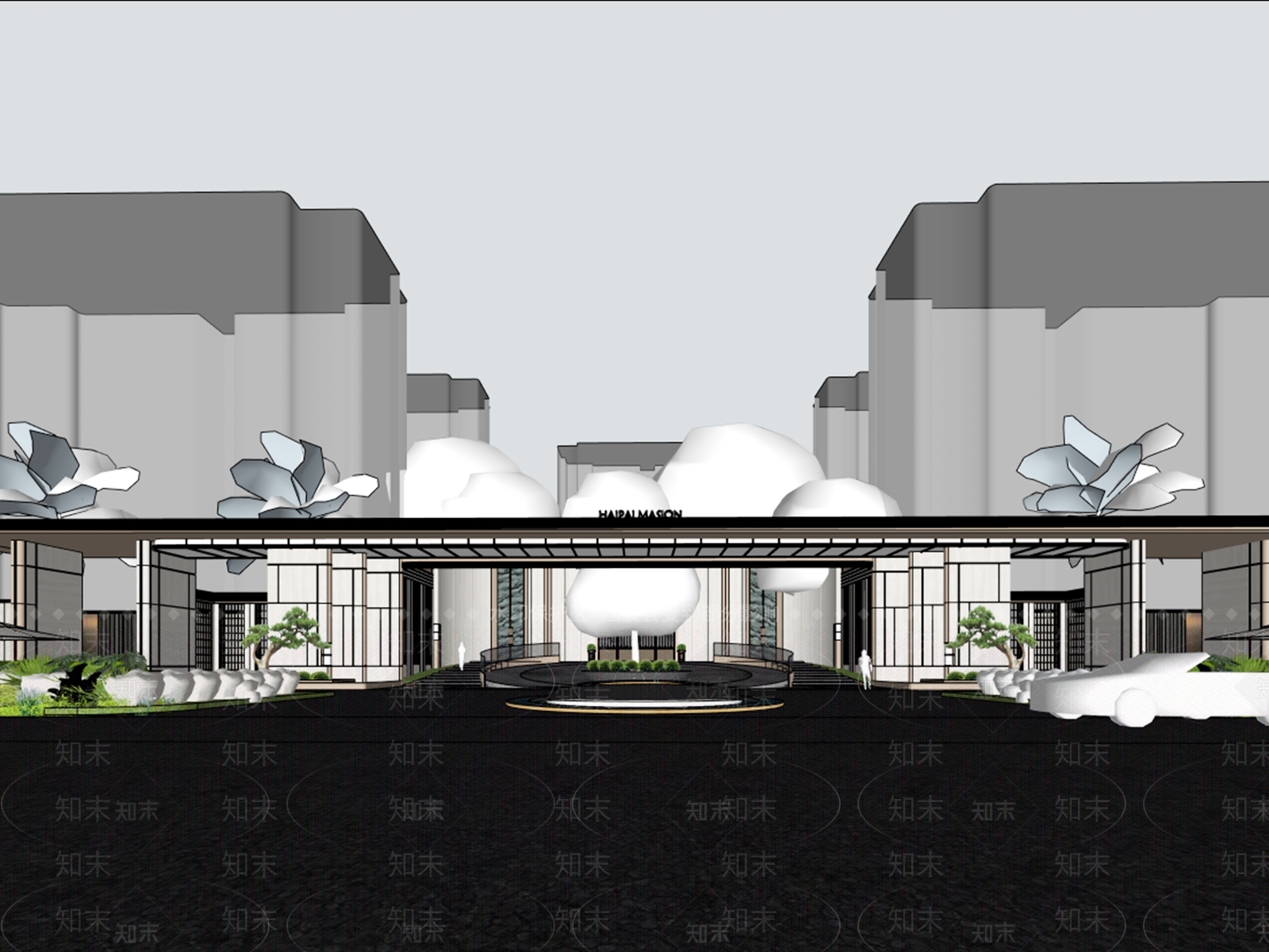 现代轻奢小区建筑SU模型下载【ID:1193075894】