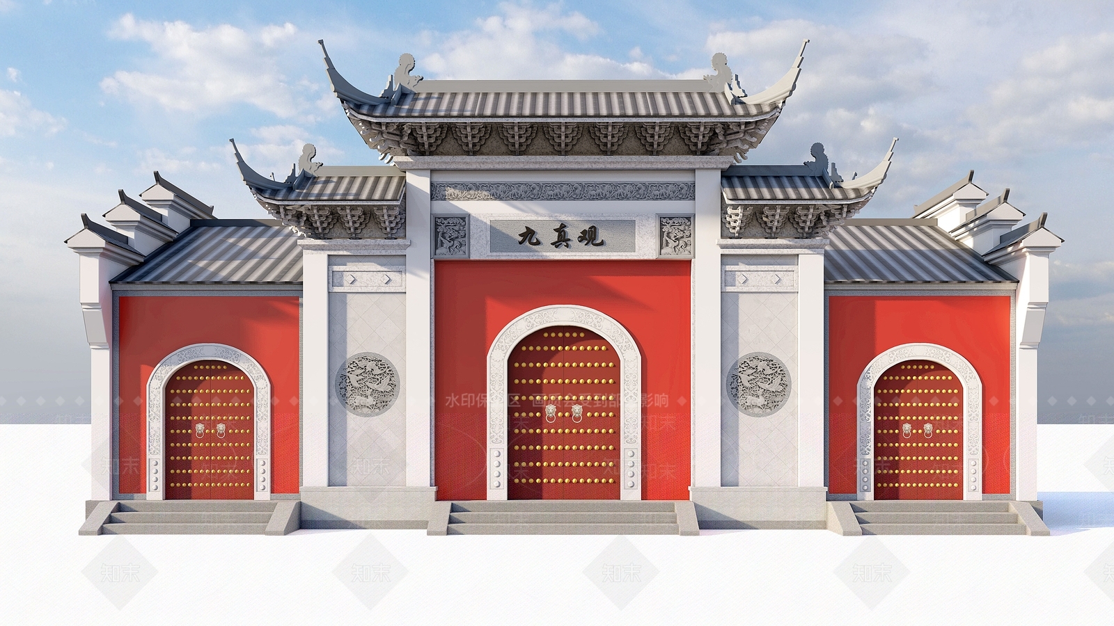 中式寺庙建筑SU模型下载【ID:1193096738】