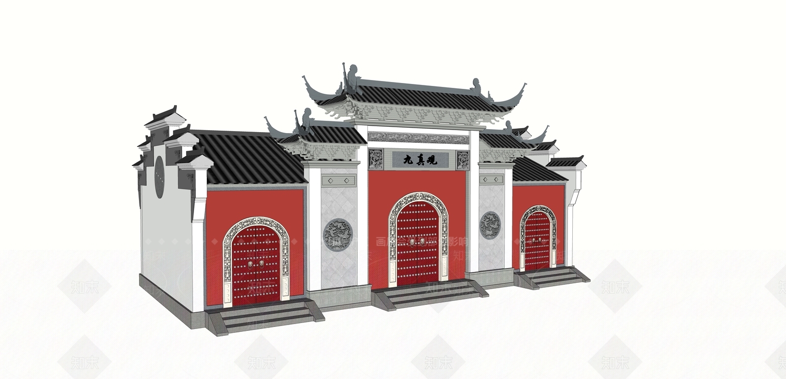 中式寺庙建筑SU模型下载【ID:1193096738】