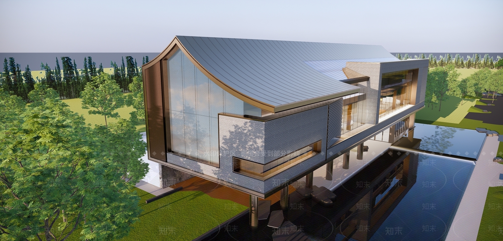 新中式中式售楼处建筑SU模型下载【ID:1193100622】
