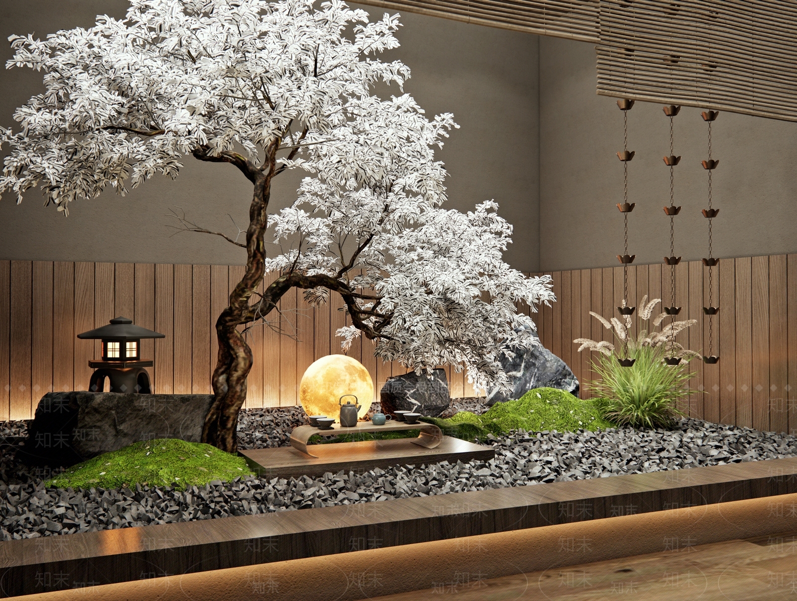 日式禅意室内景观SU模型下载【ID:1193104168】