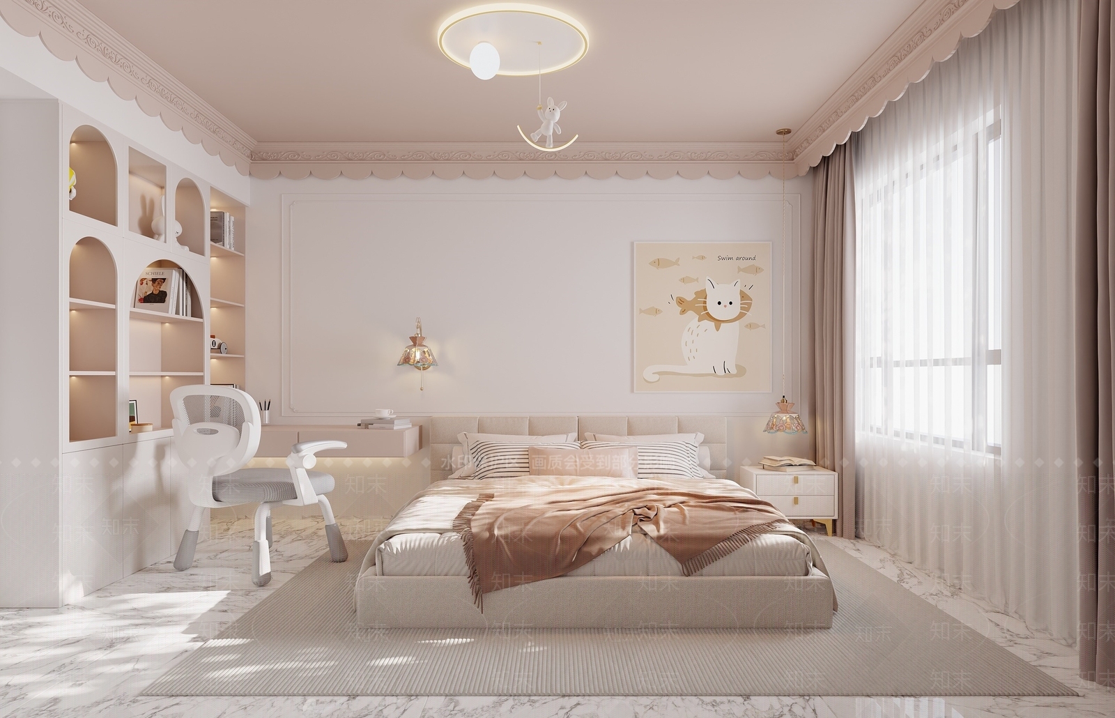 现代奶油家居卧室3D模型下载【ID:1193105580】