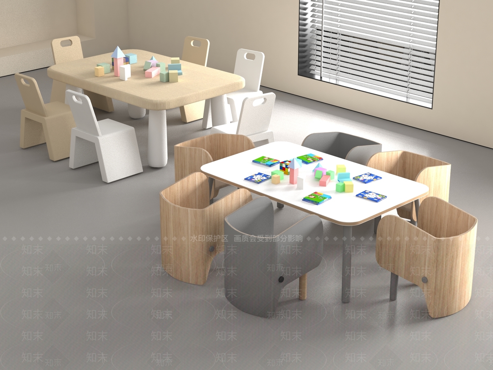 现代儿童桌椅3D模型下载【ID:1193105231】