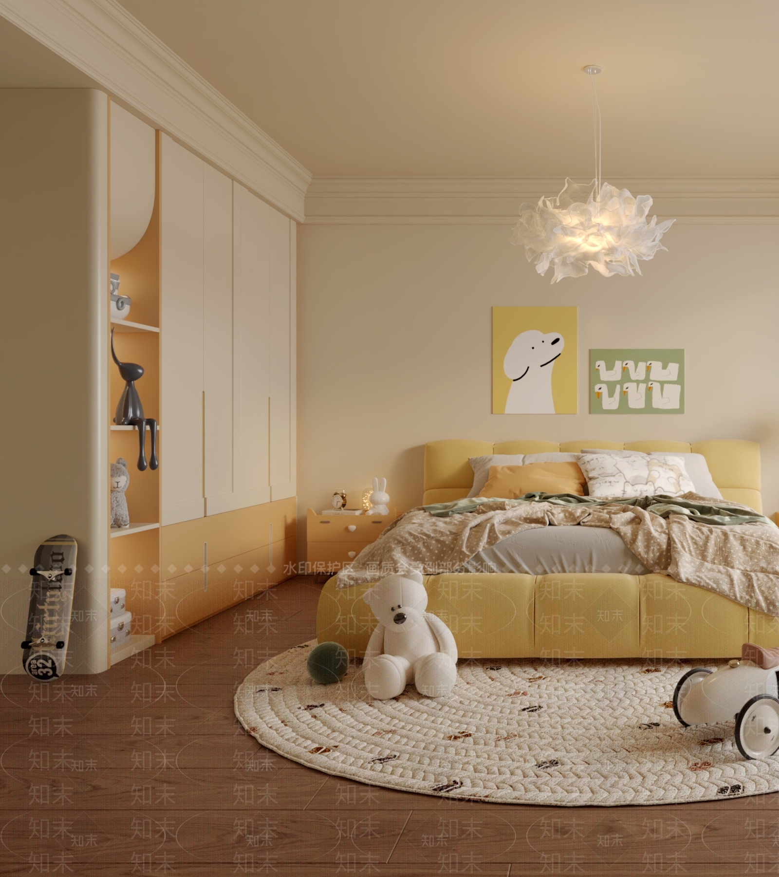 奶油简约女孩房3D模型下载【ID:1193108637】