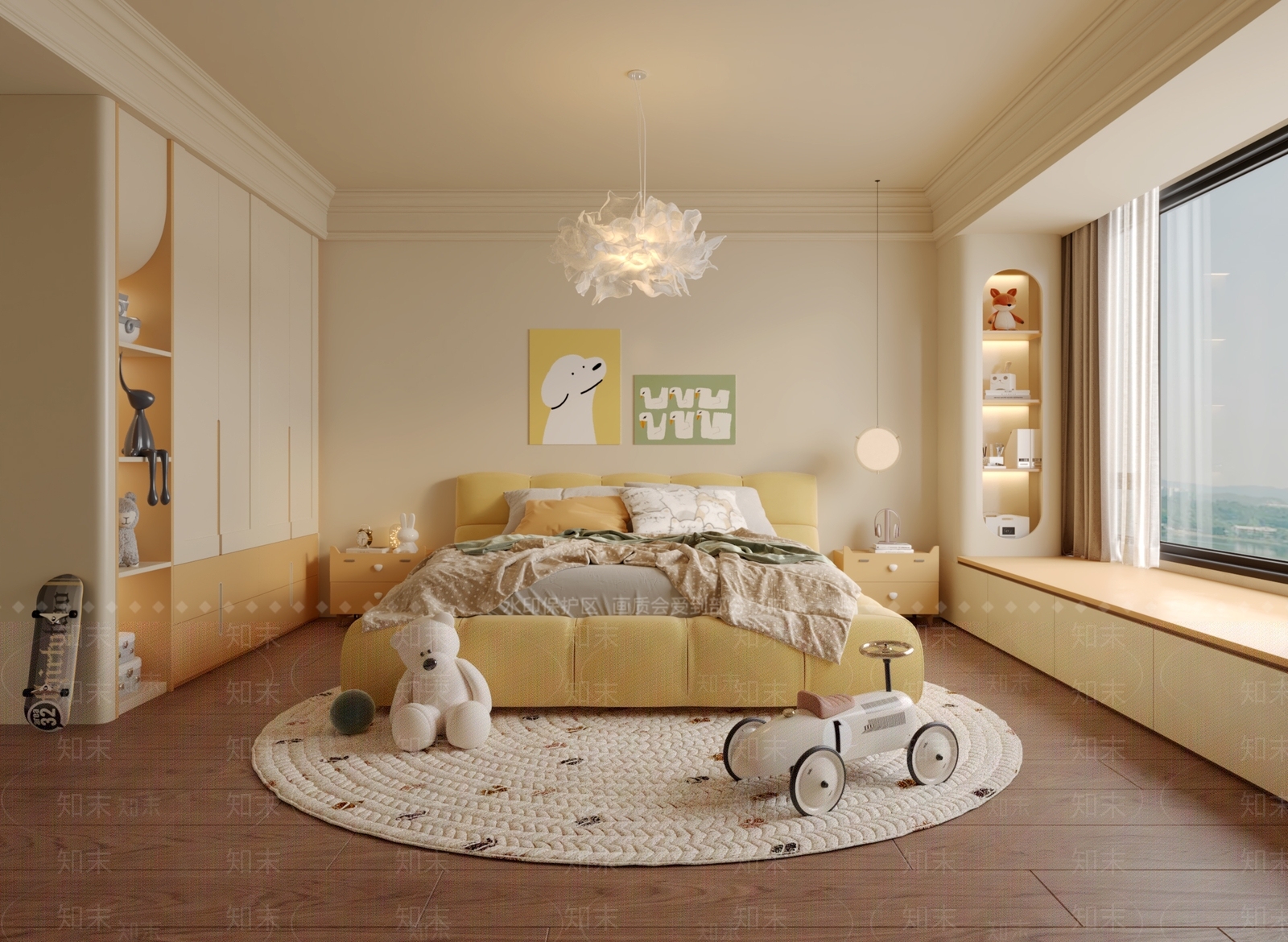 奶油简约女孩房3D模型下载【ID:1193108637】
