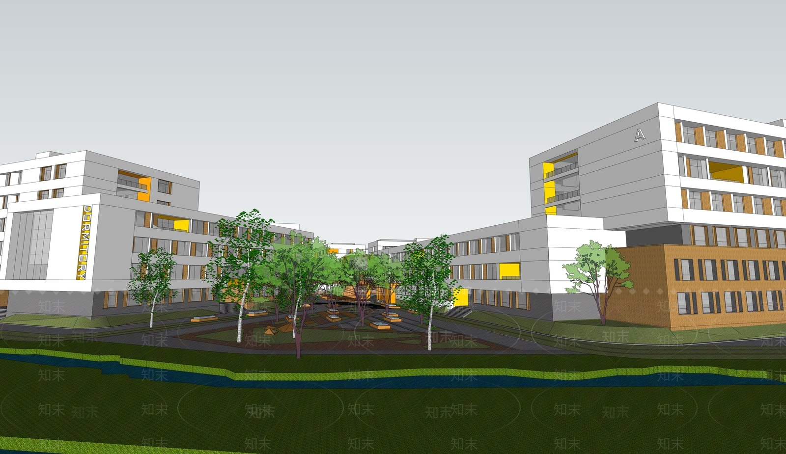 现代学校建筑SU模型下载【ID:1193111184】