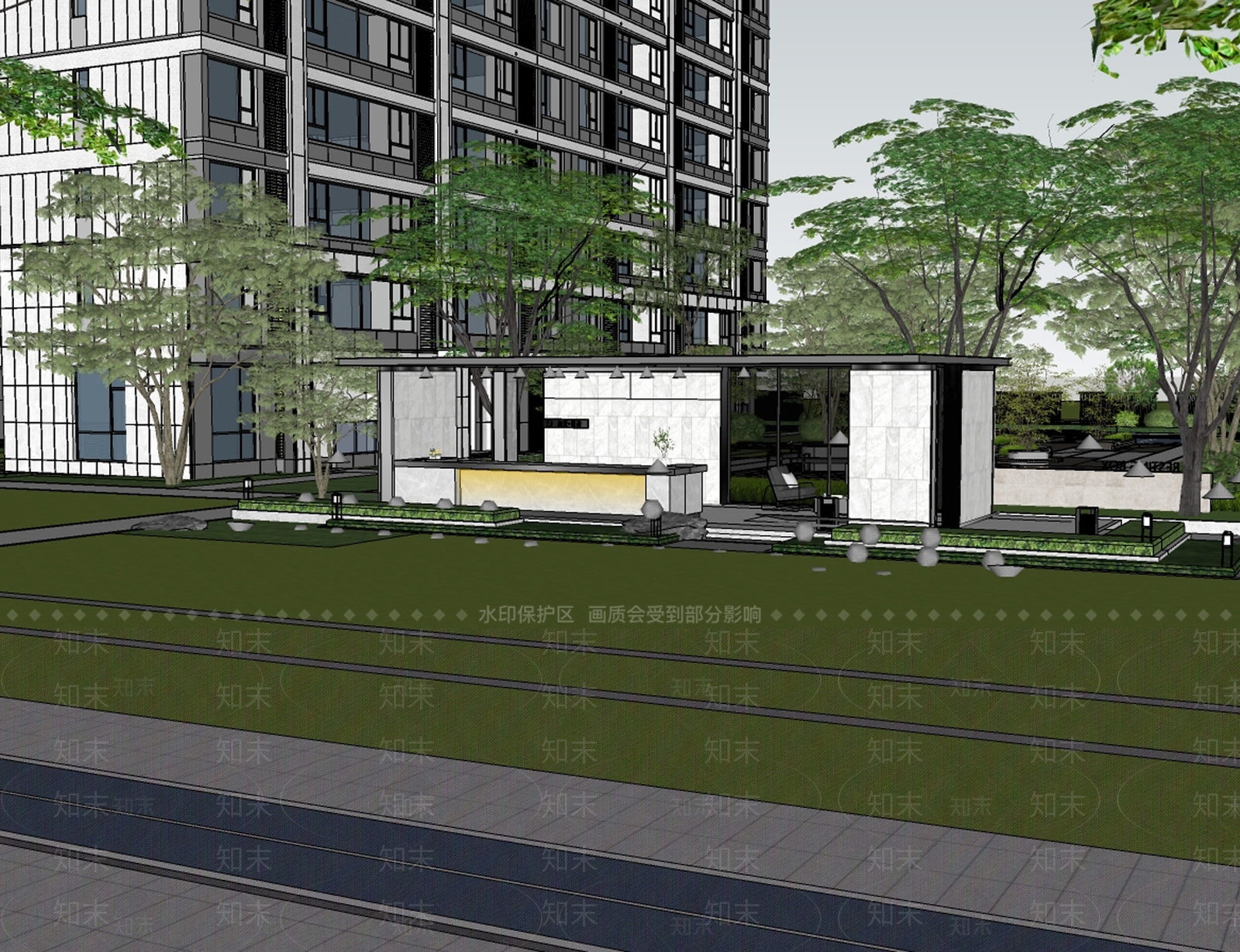 现代小区景观SU模型下载【ID:1193112142】
