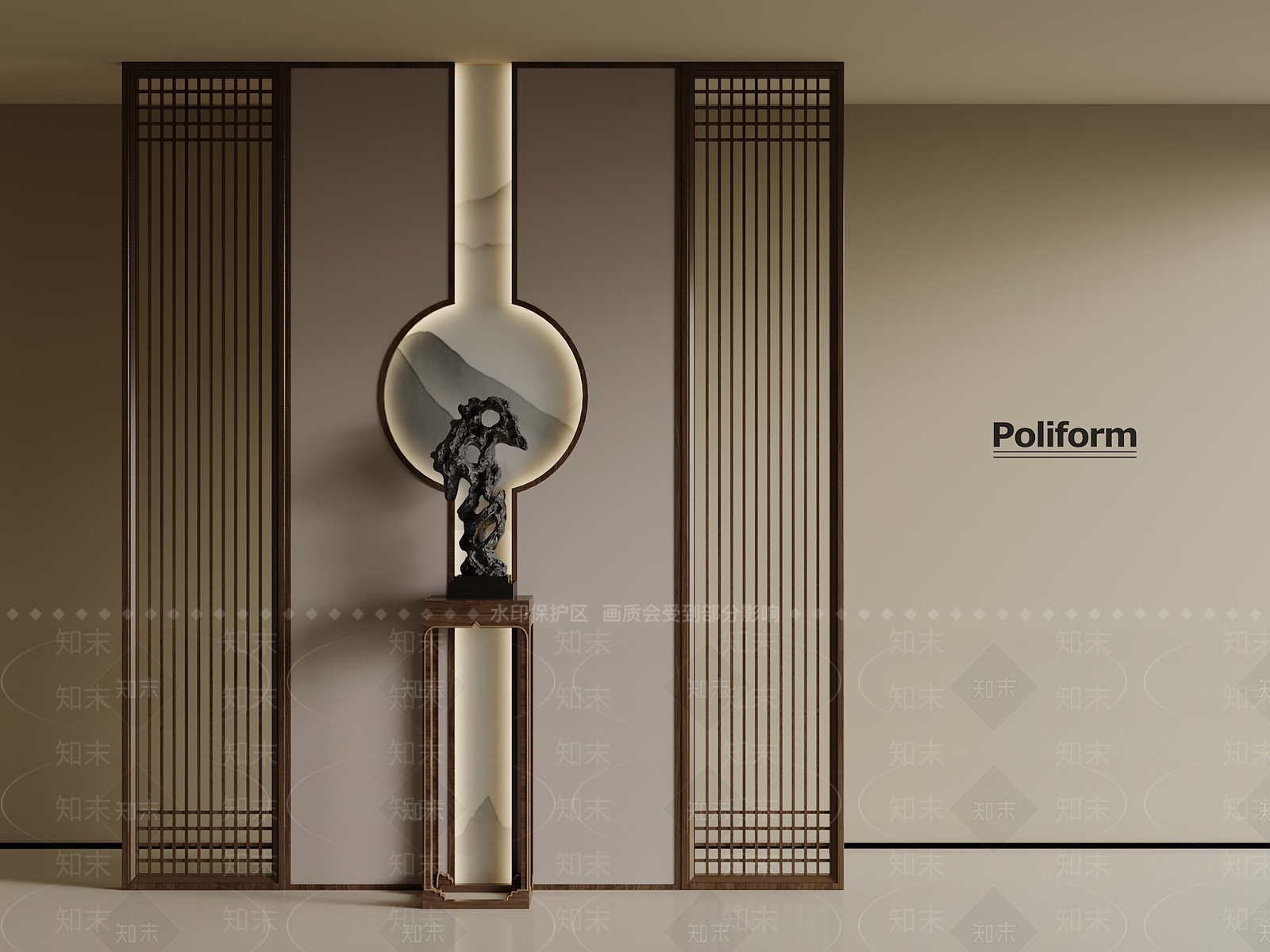 新中式玄关背景墙3D模型下载【ID:1193119883】