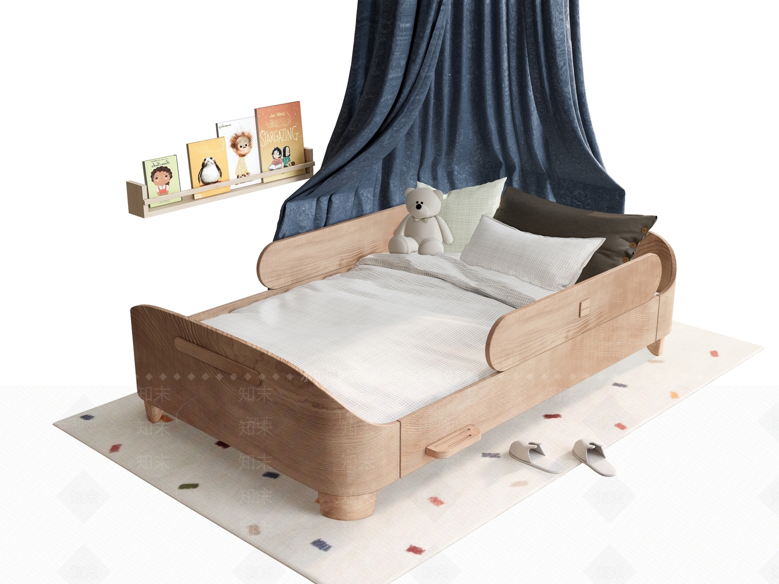 原木侘寂儿童床SU模型下载【ID:1193121224】