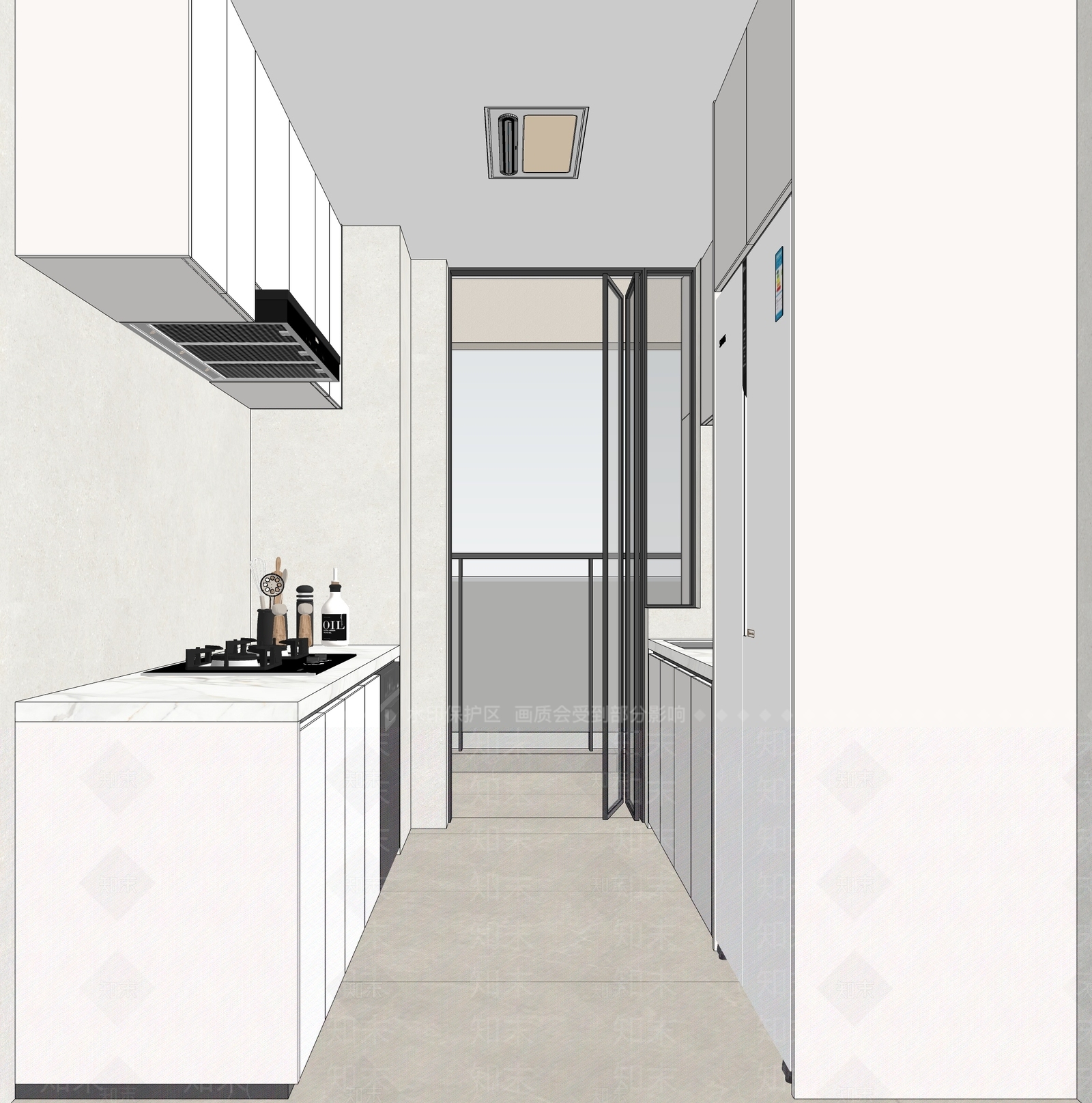 极简封闭式厨房SU模型下载【ID:1193122806】