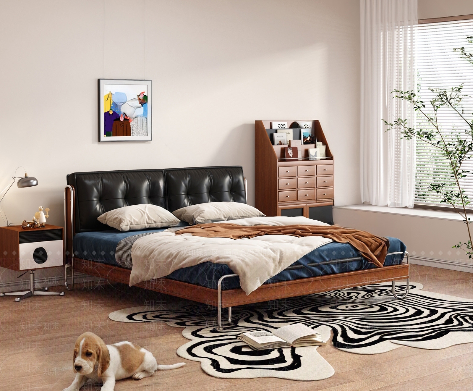 现代中古双人床SU模型下载【ID:1193129197】