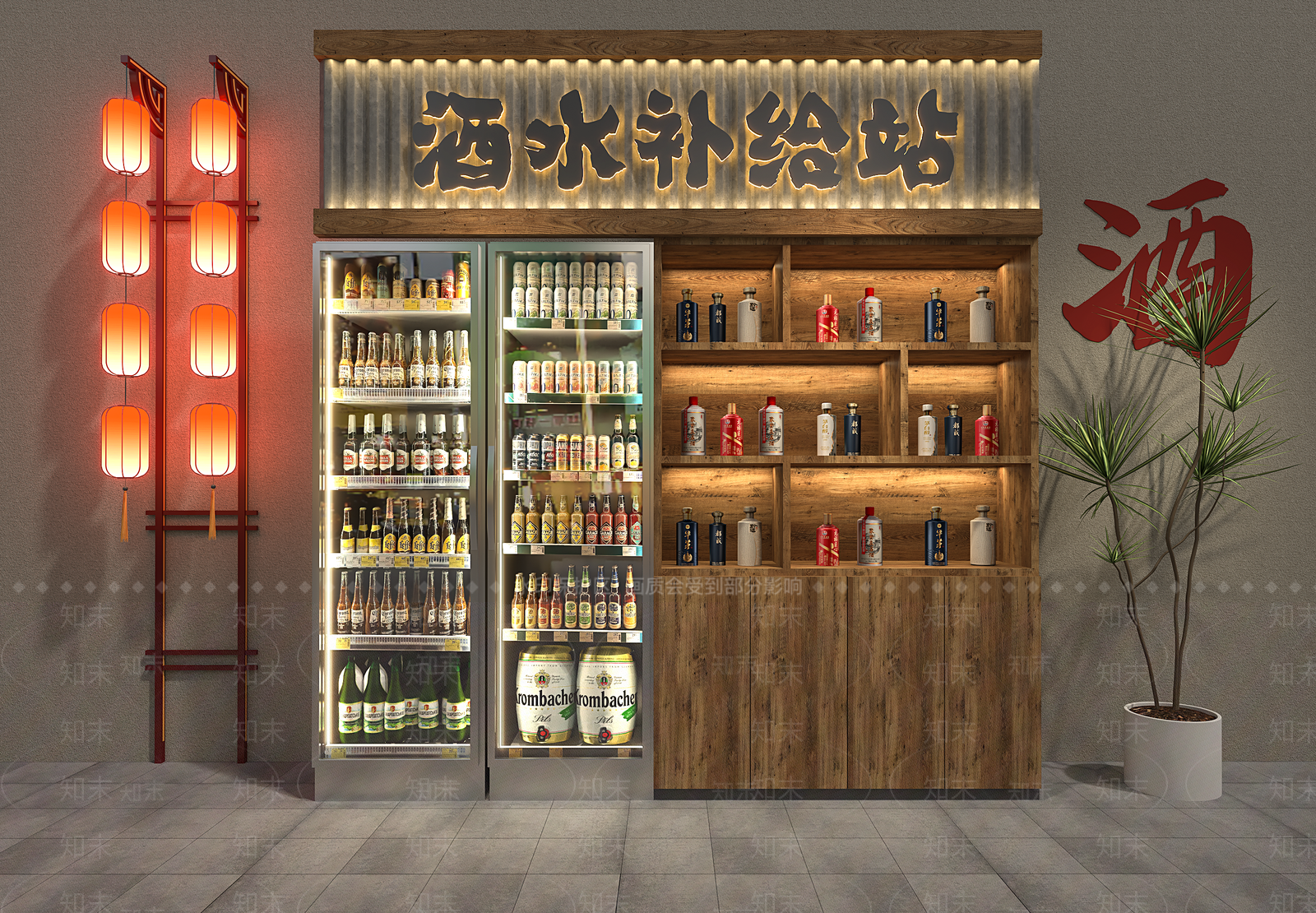 现代新中式酒柜3D模型下载【ID:1193132095】