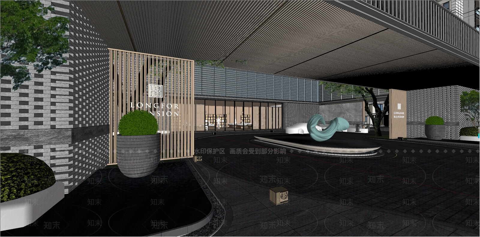 轻奢小区景观SU模型下载【ID:1193134370】