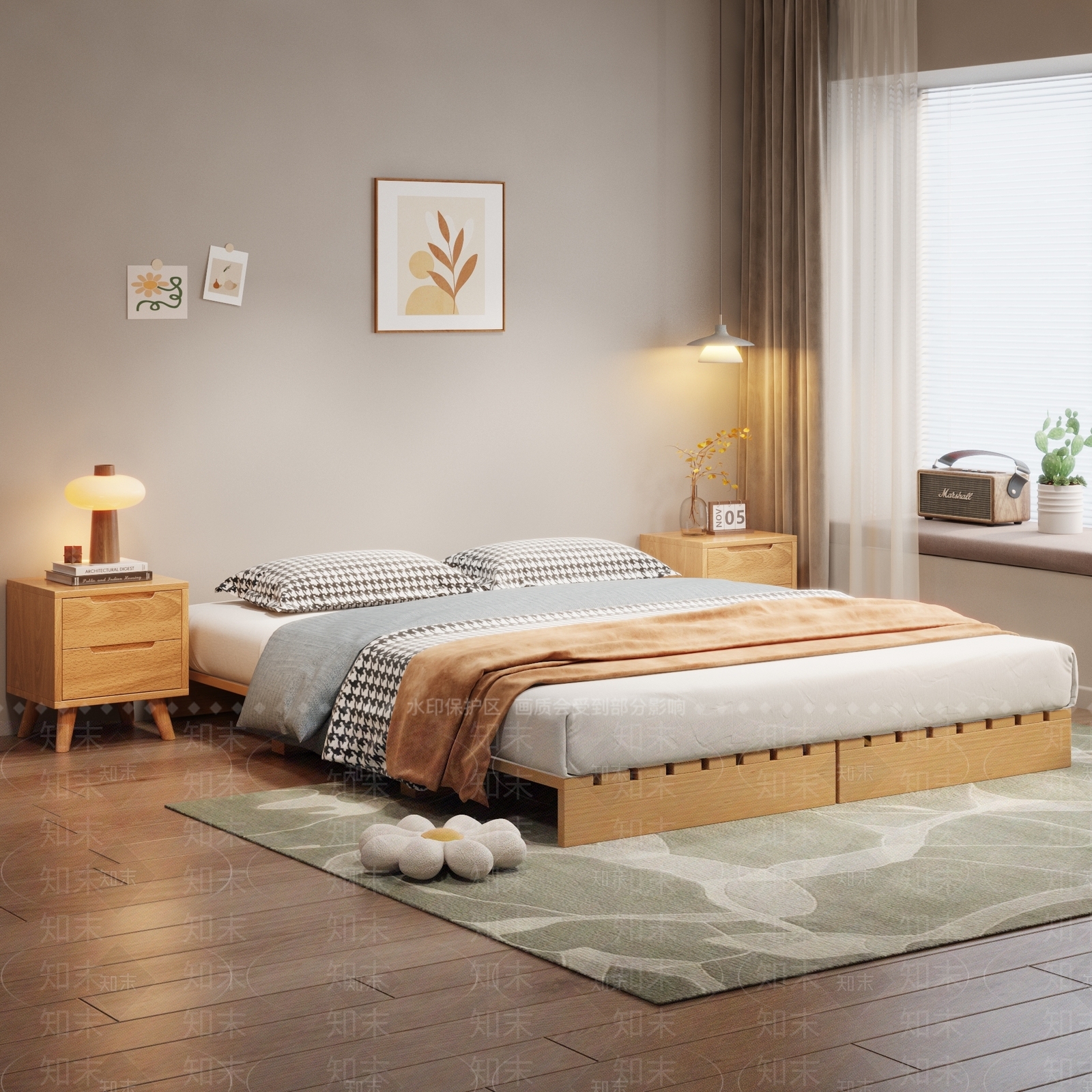 北欧原木家居卧室3D模型下载【ID:1193141412】