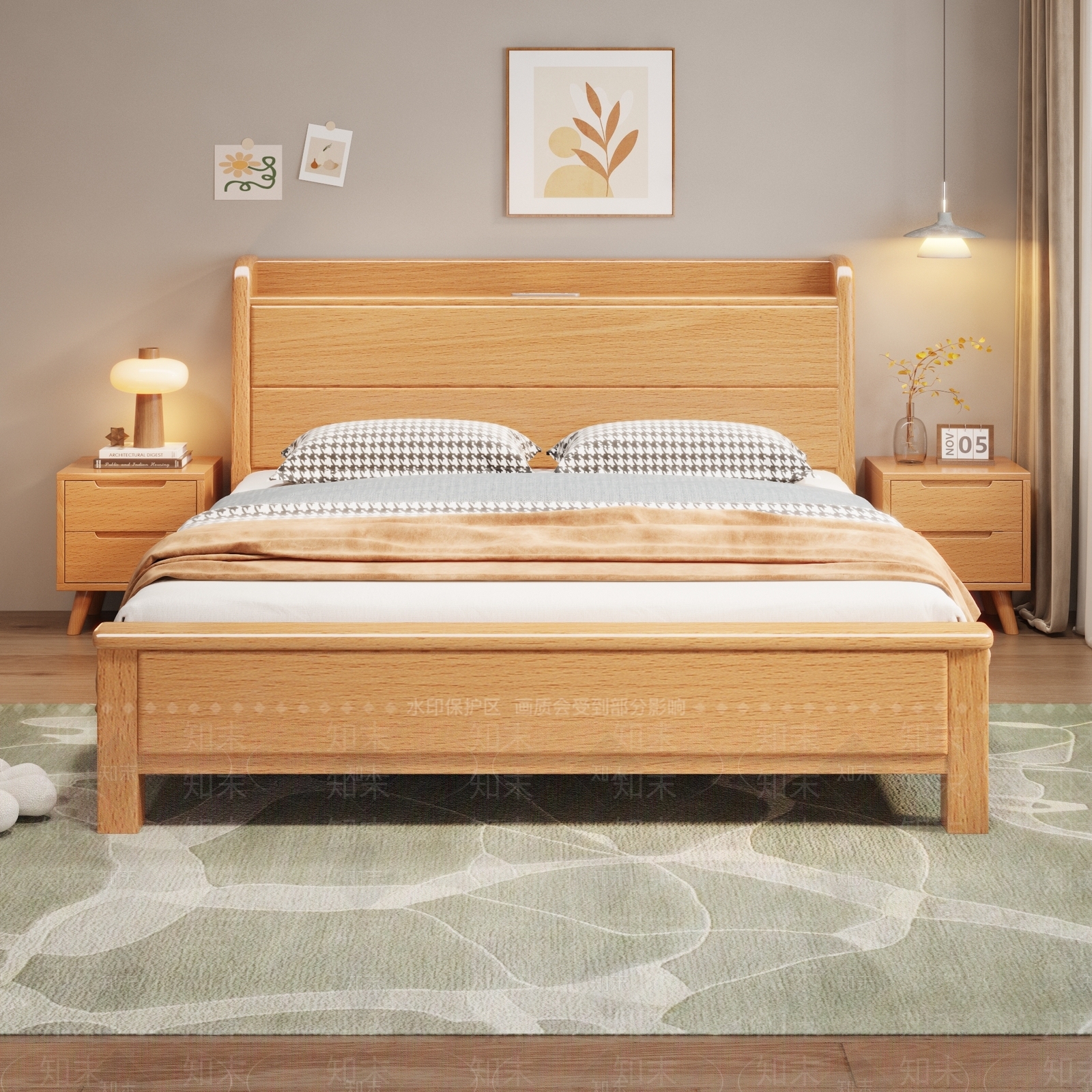 原木北欧家居卧室3D模型下载【ID:1193145190】