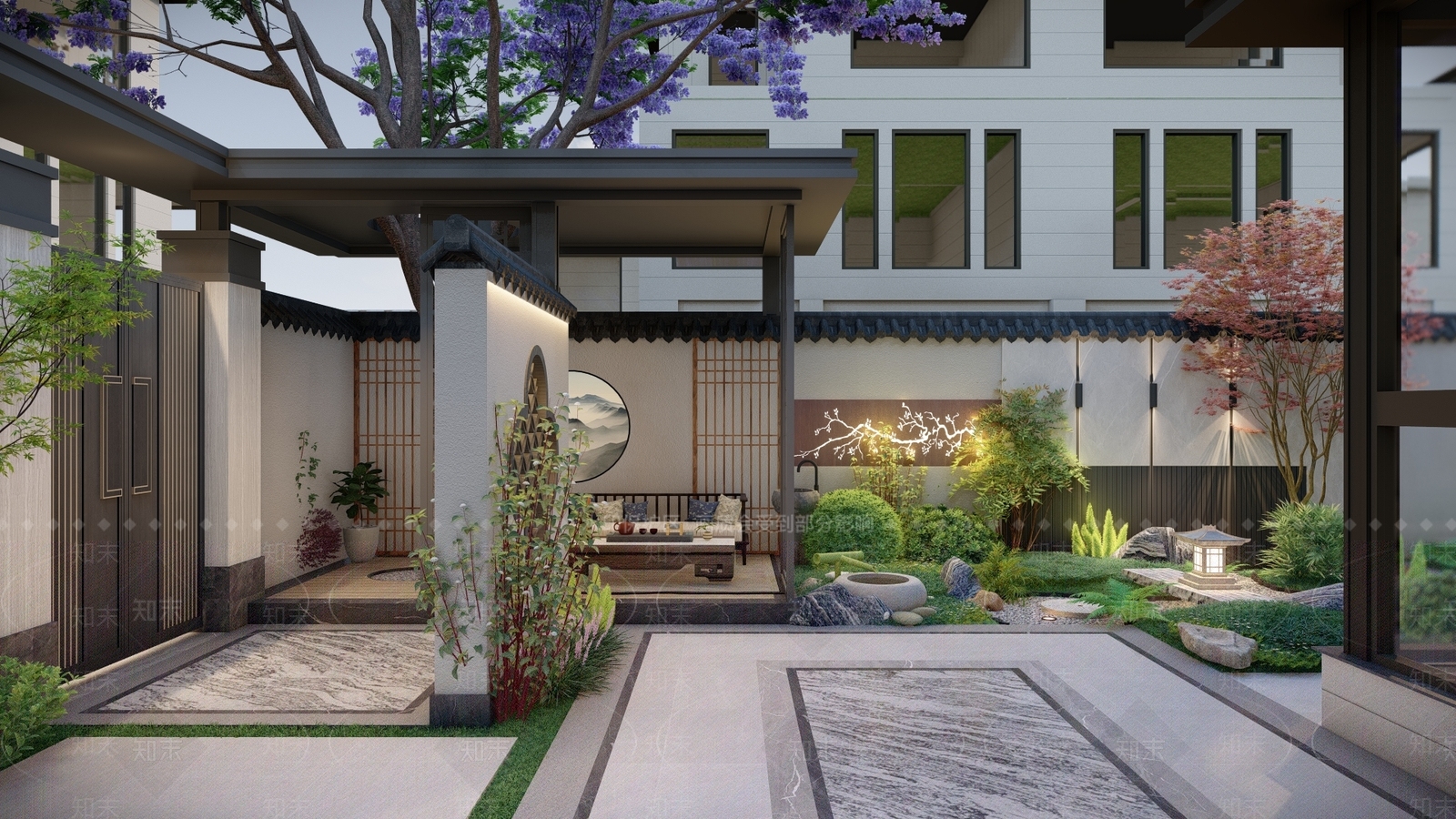 新中式别墅庭院SU模型下载【ID:1193146179】