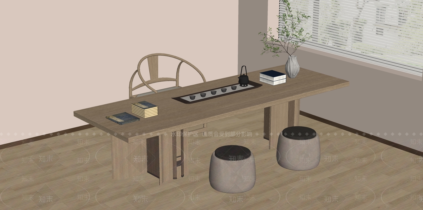 新中式茶桌椅SU模型下载【ID:1193151101】
