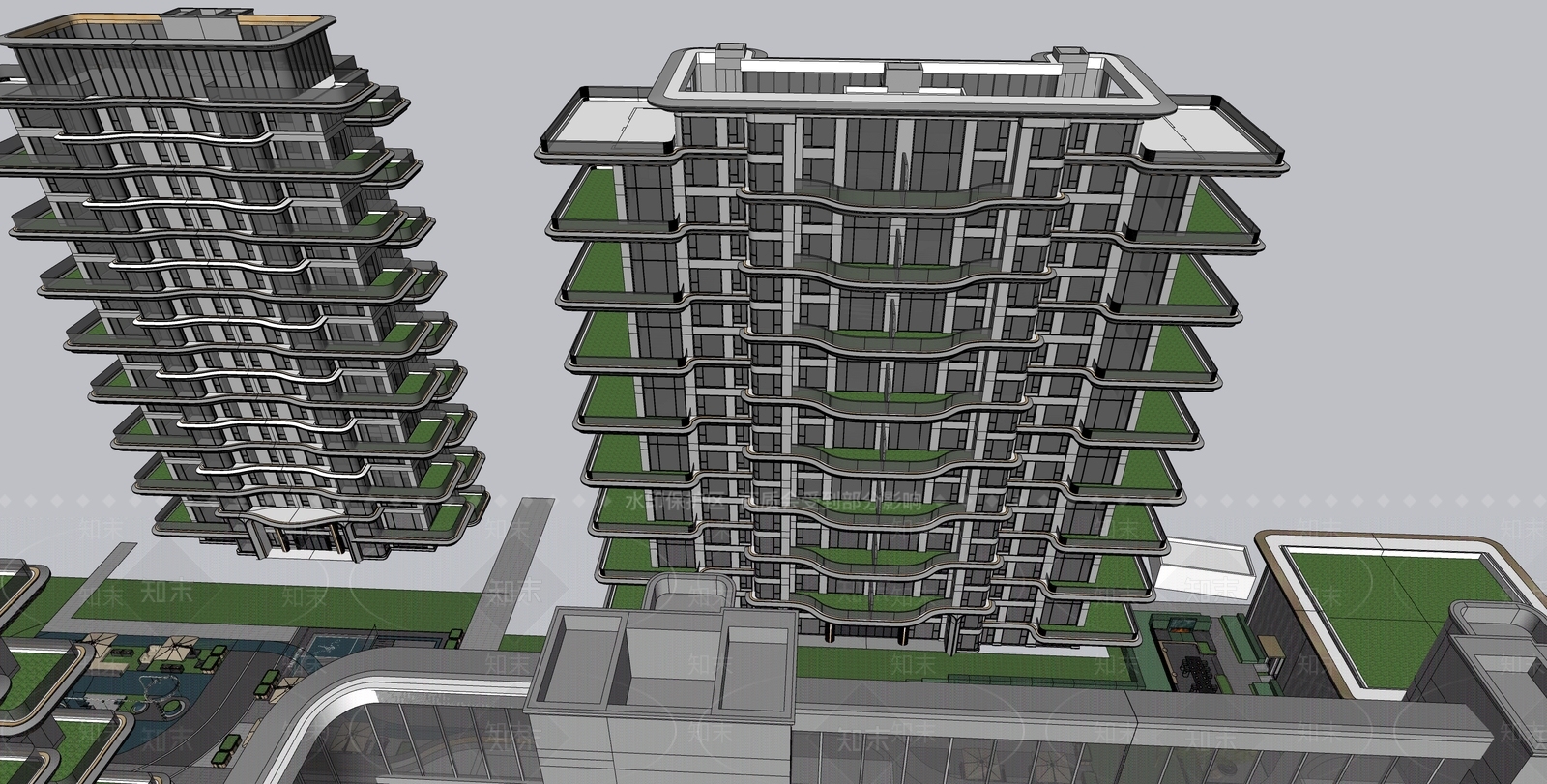 简约轻奢小区建筑SU模型下载【ID:1193153392】