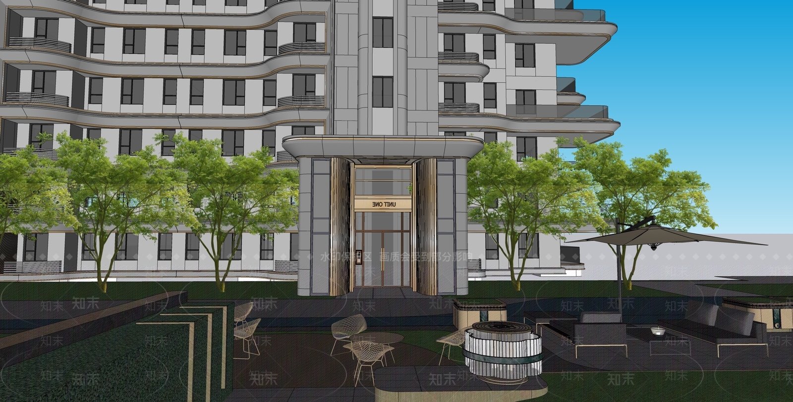 简约轻奢小区建筑SU模型下载【ID:1193153392】