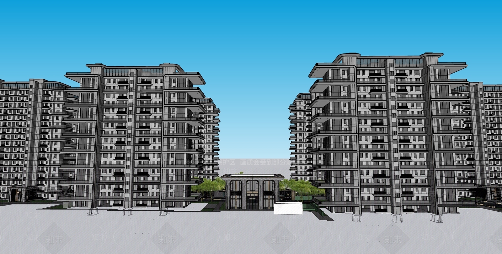 简约轻奢售楼处建筑SU模型下载【ID:1193153756】