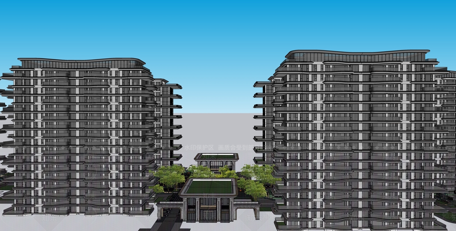 简约轻奢售楼处建筑SU模型下载【ID:1193153756】