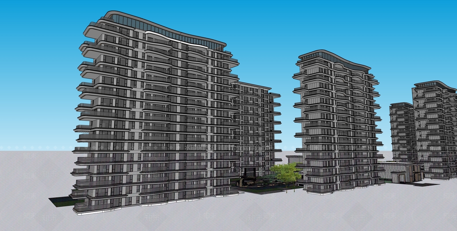 简约轻奢售楼处建筑SU模型下载【ID:1193153756】