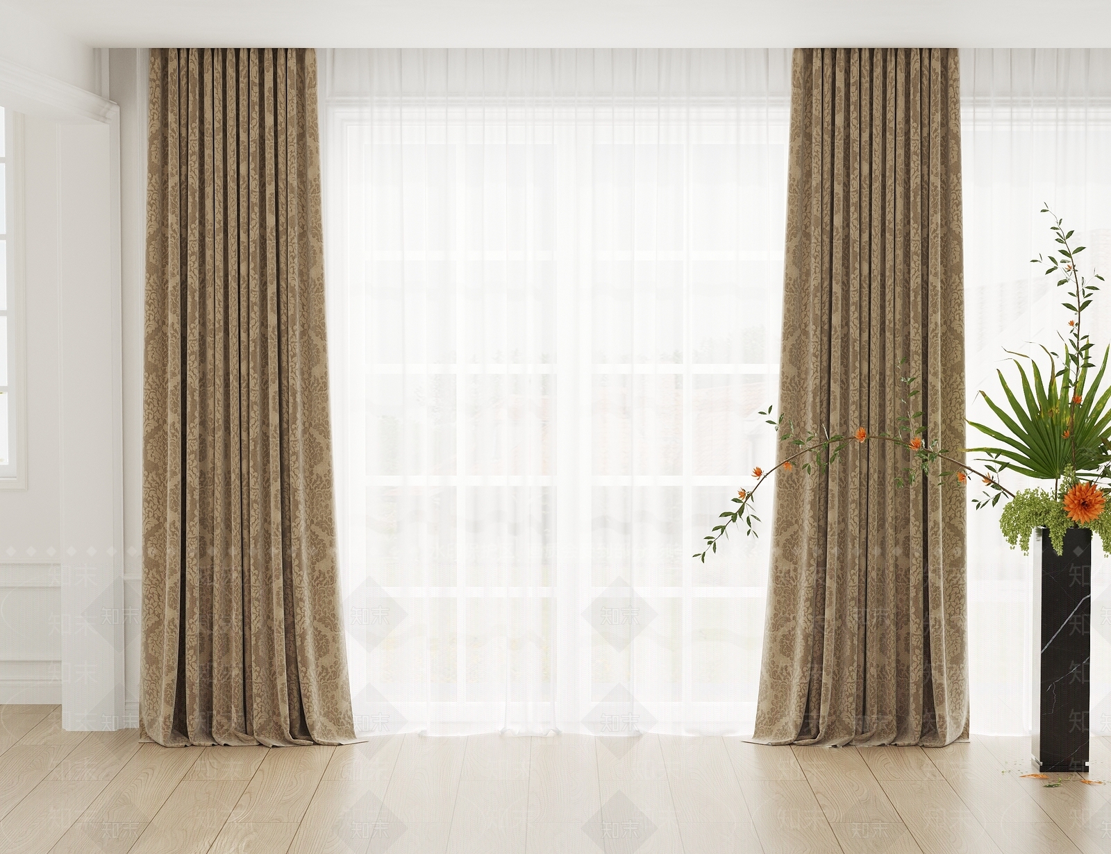 法式美式通用窗帘3D模型下载【ID:1193159432】