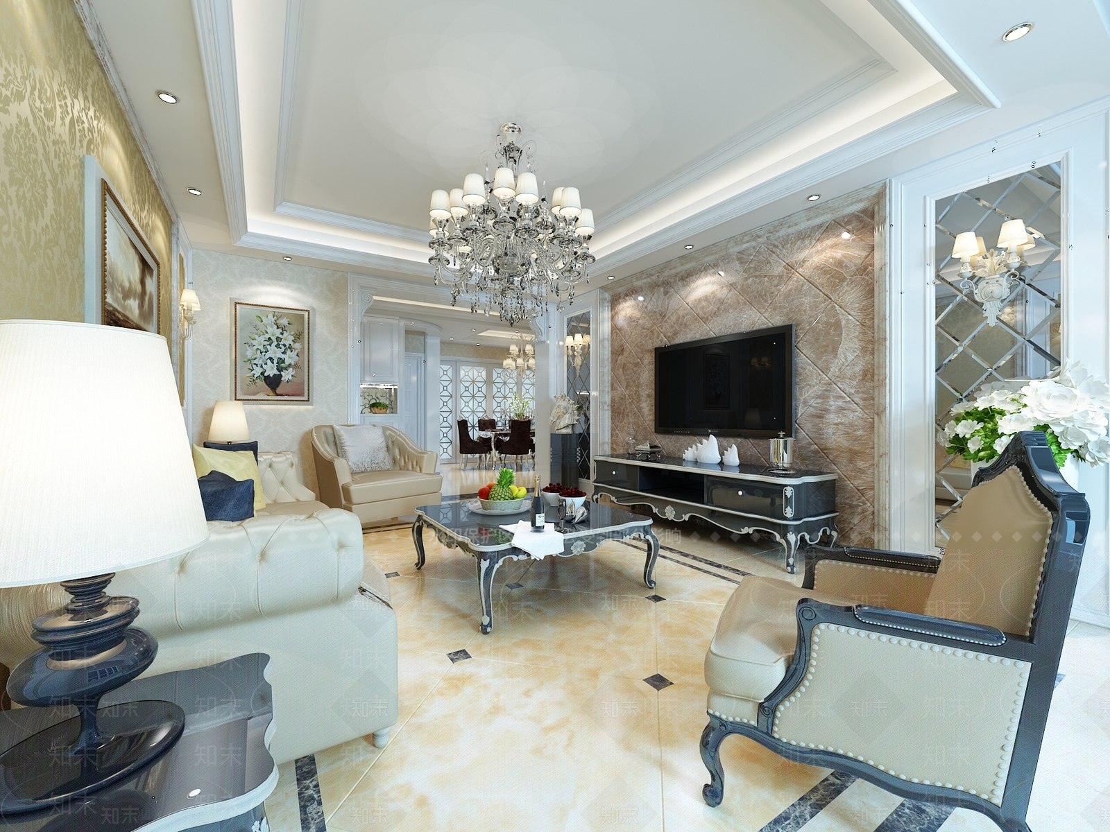 简欧客餐厅3D模型下载【ID:1193160311】