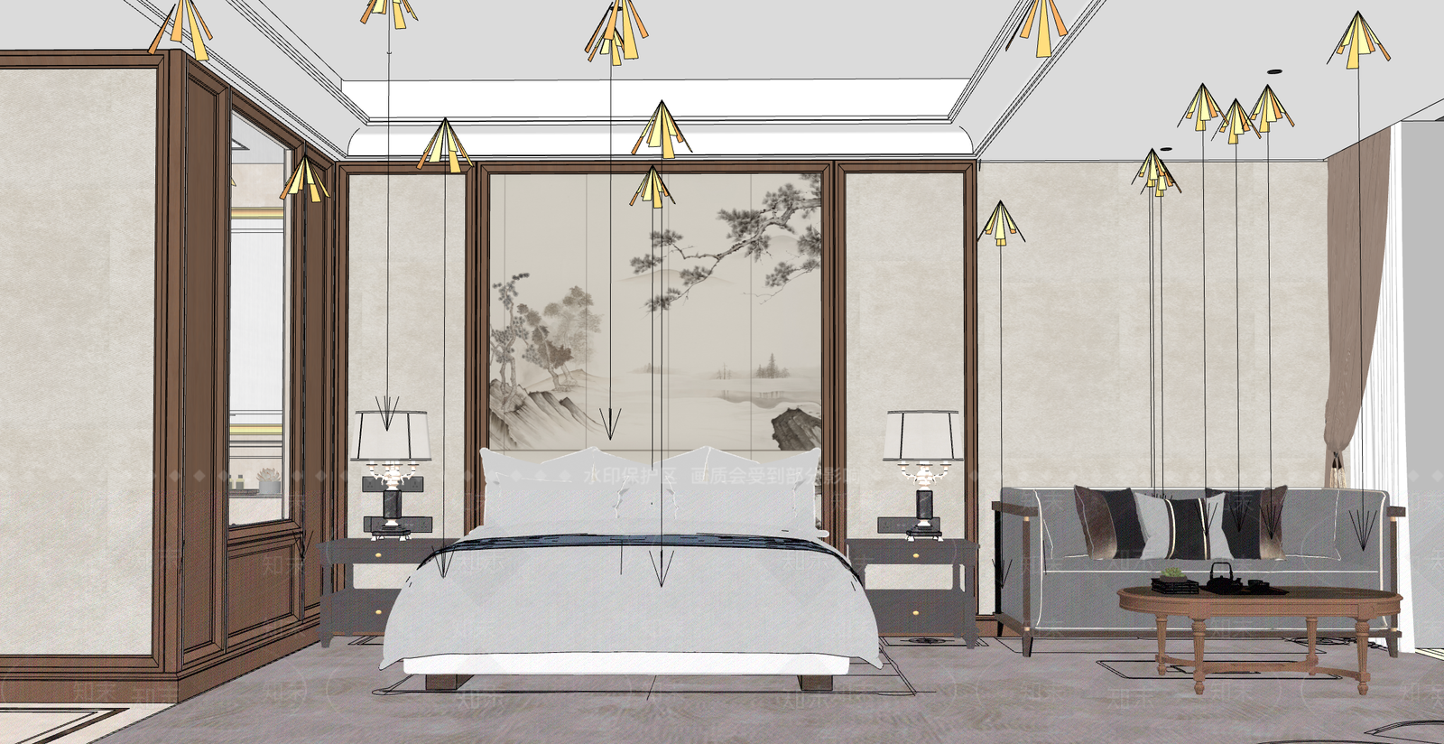 新中式禅意酒店客房SU模型下载【ID:1193162260】