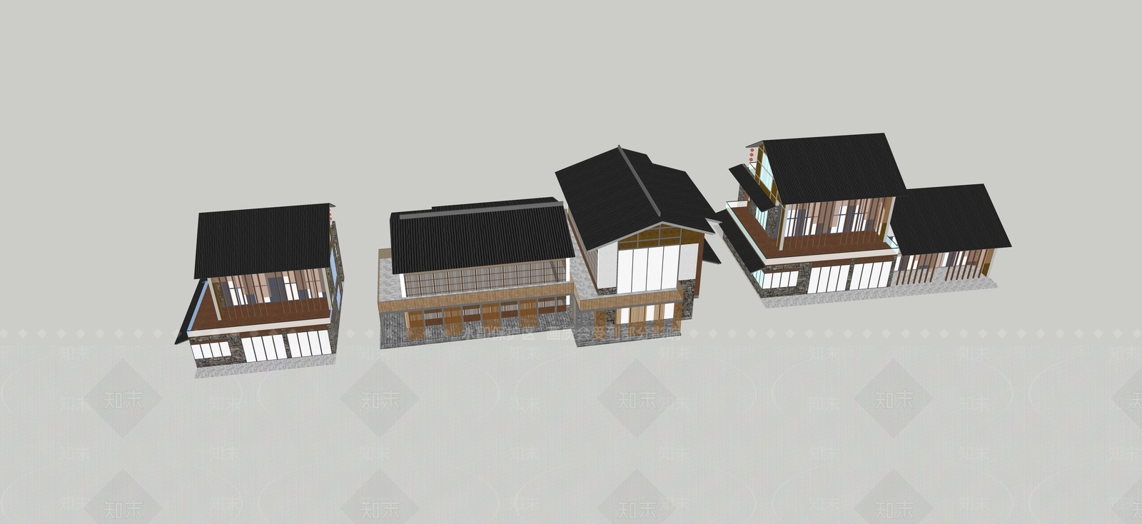 现代民宿建筑SU模型下载【ID:1193162771】