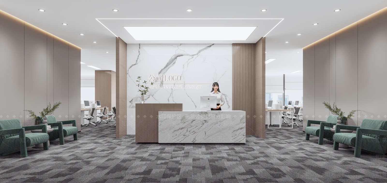 现代办公大厅3D模型下载【ID:1193170884】