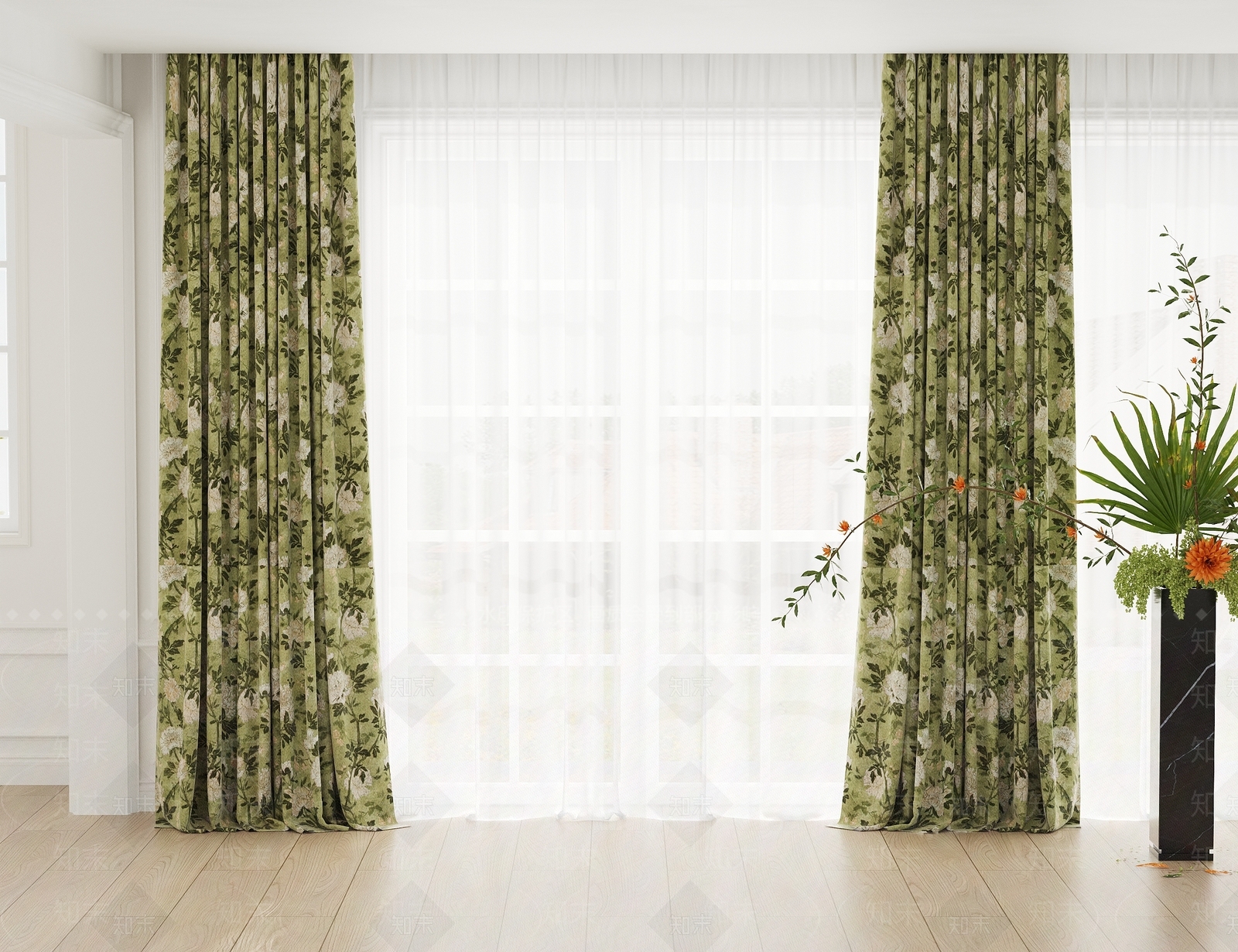 法式美式通用窗帘3D模型下载【ID:1193170139】