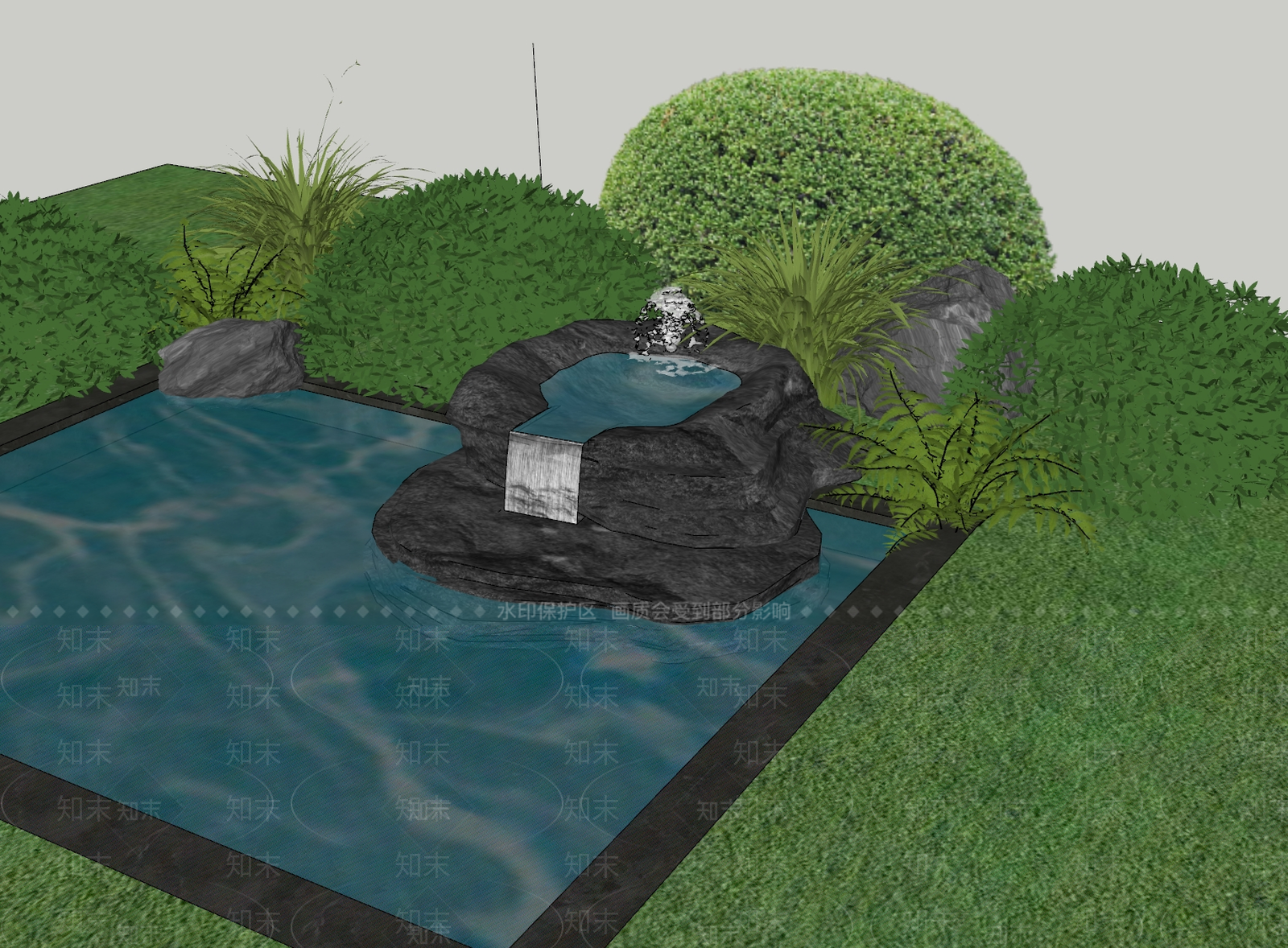 新中式禅意水景SU模型下载【ID:1193174084】