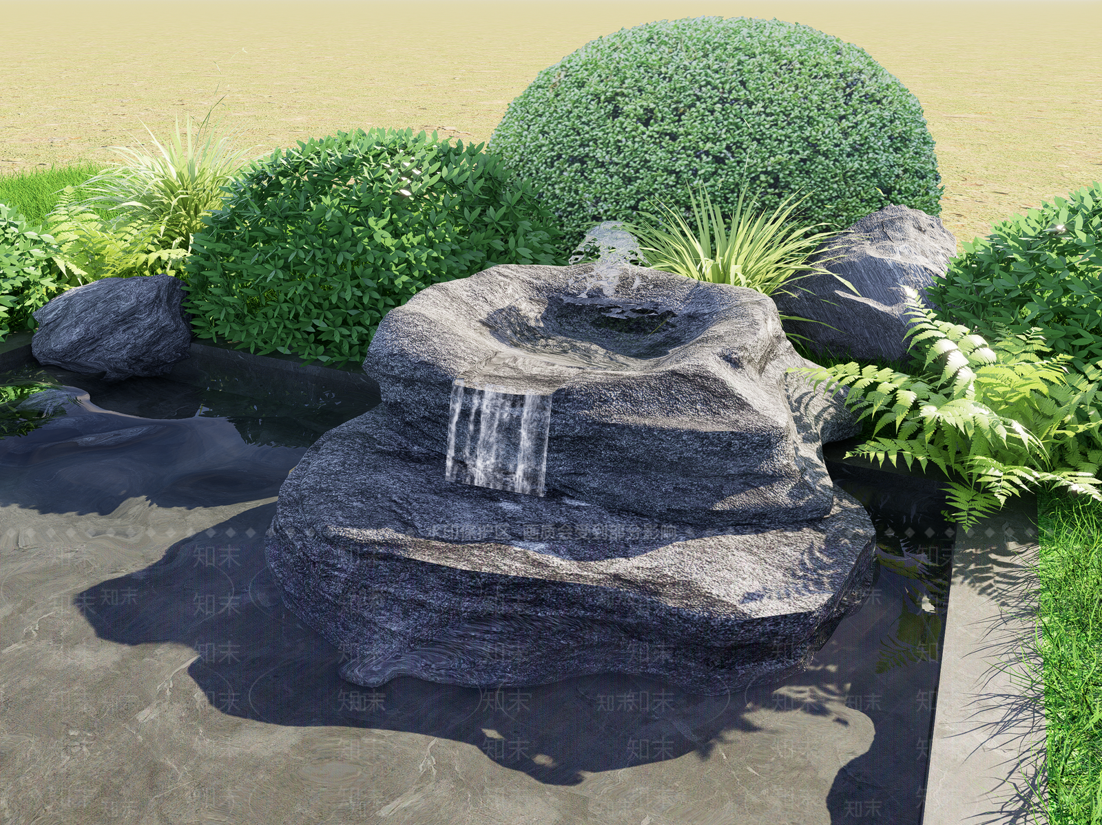 新中式禅意水景SU模型下载【ID:1193174084】