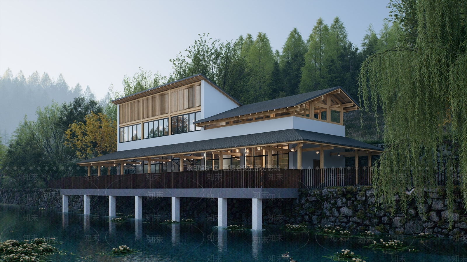 新中式原木小公建SU模型下载【ID:1193174966】