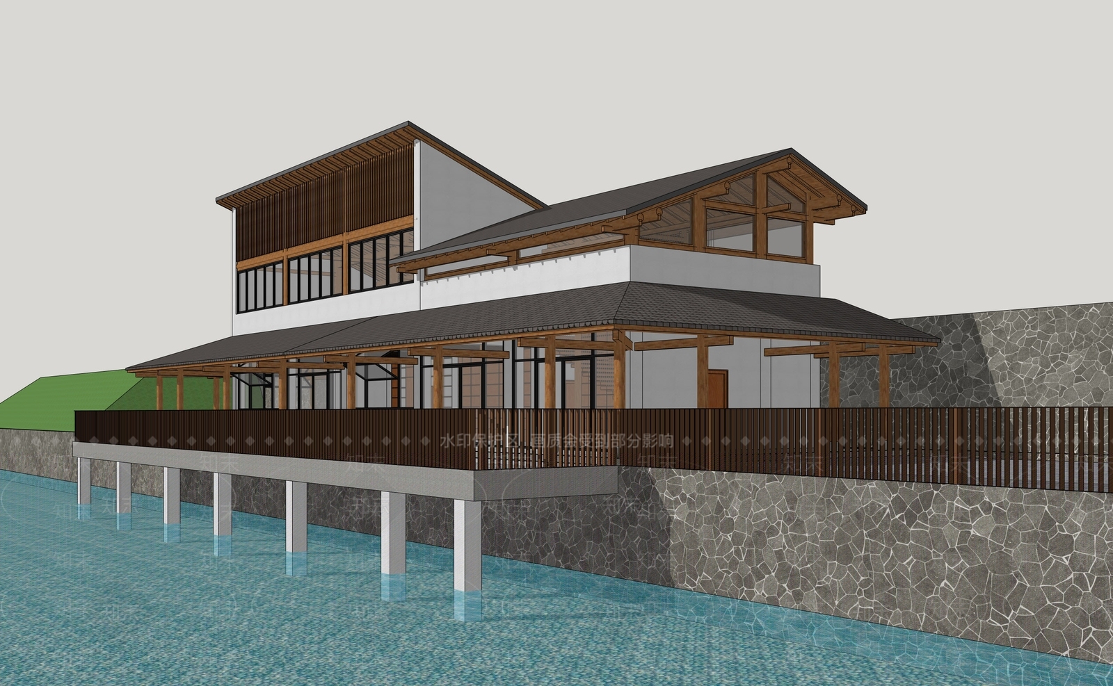 新中式原木小公建SU模型下载【ID:1193174966】