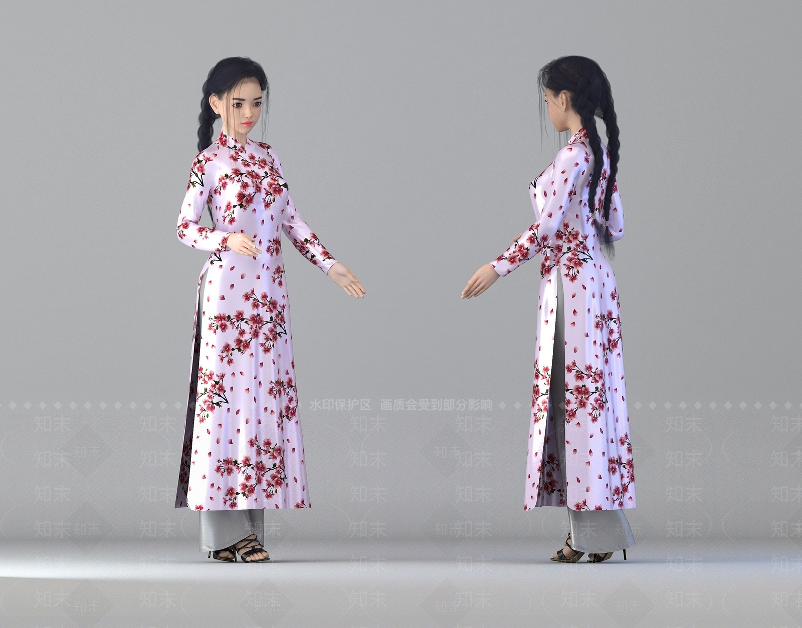 现代越南旗袍美女3D模型下载【ID:1193176648】