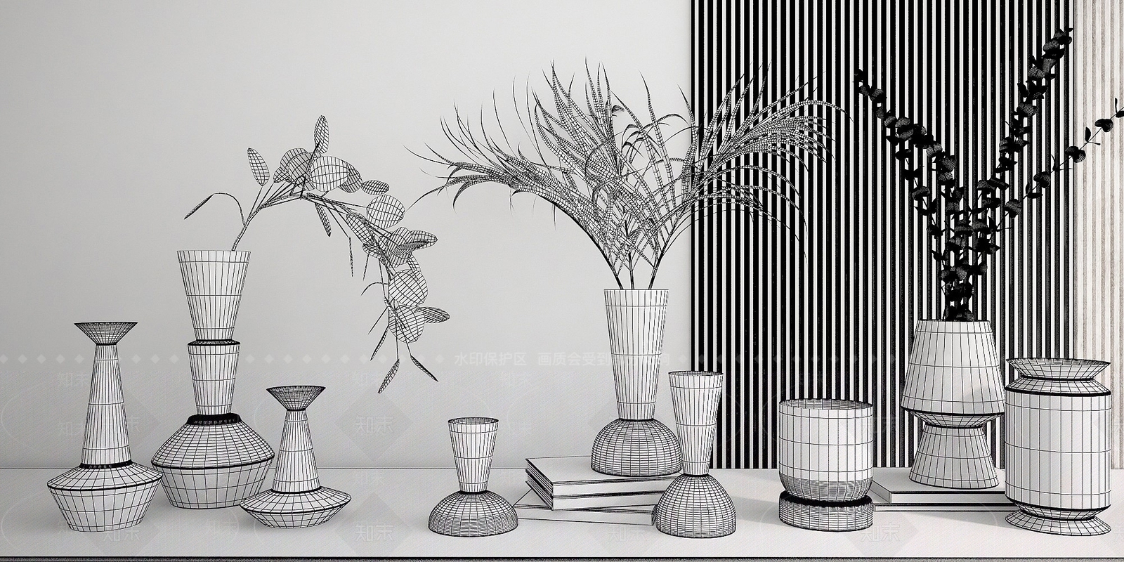 北欧花瓶陈设品组合3D模型下载【ID:1193184438】