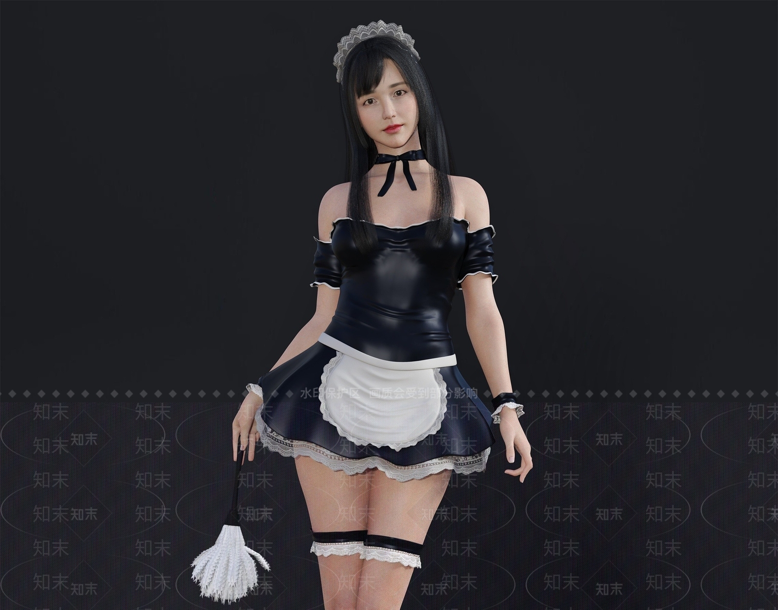 现代女仆装人物3D模型下载【ID:1193185991】