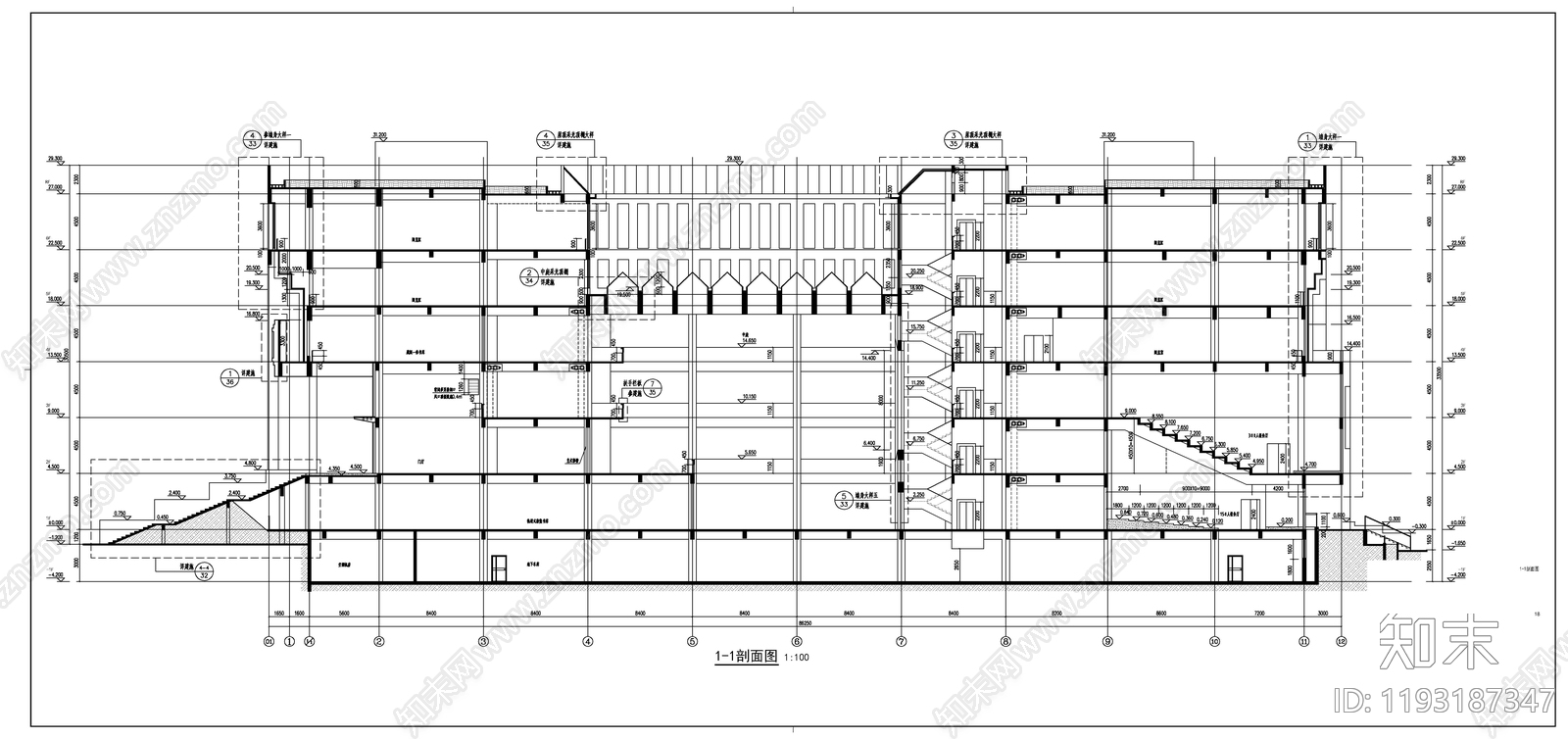 现代图书馆建筑cad施工图下载【ID:1193187347】